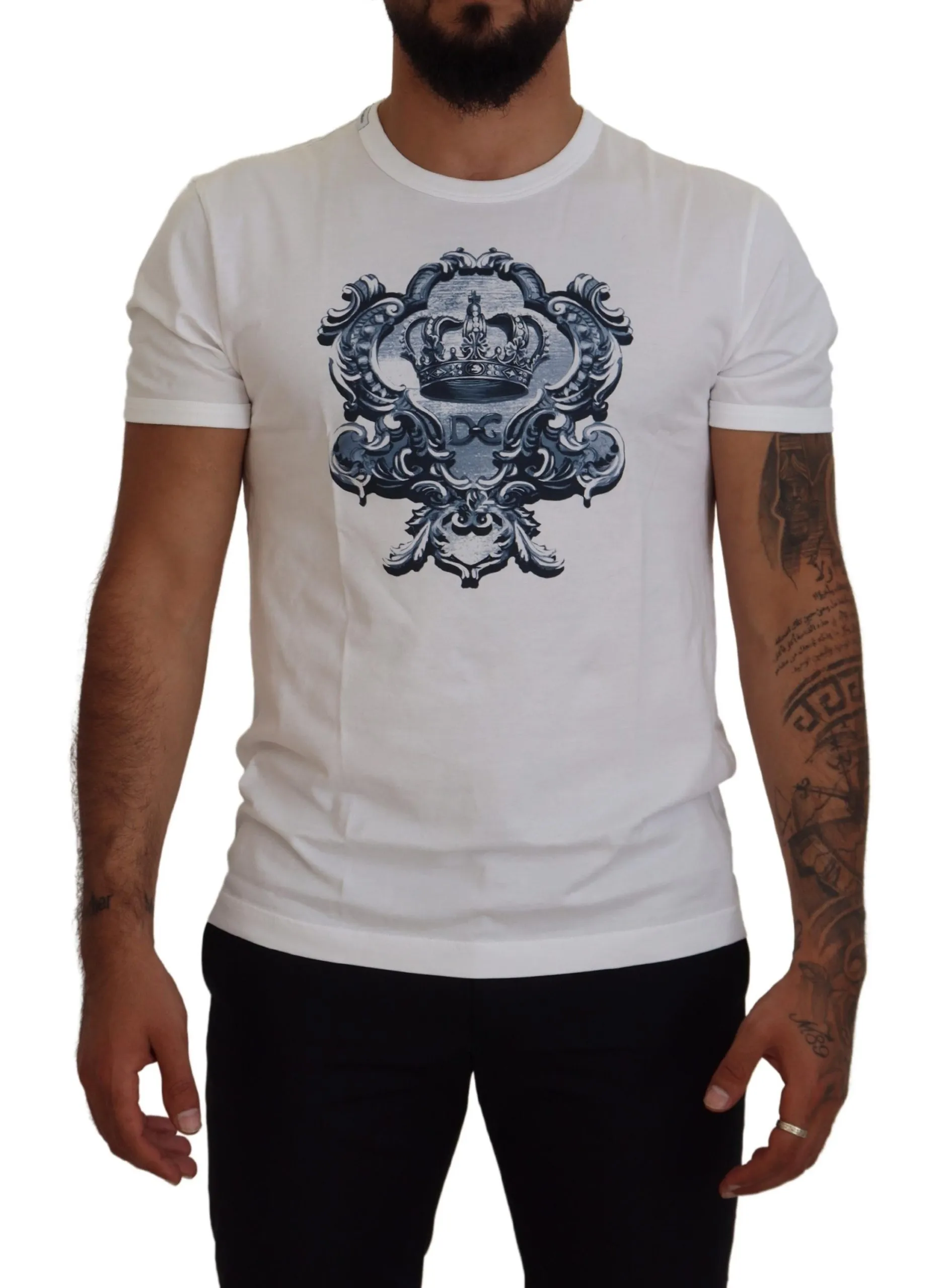 Dolce & Gabbana Men's Elegant White Cotton Crown Print T-Shirt