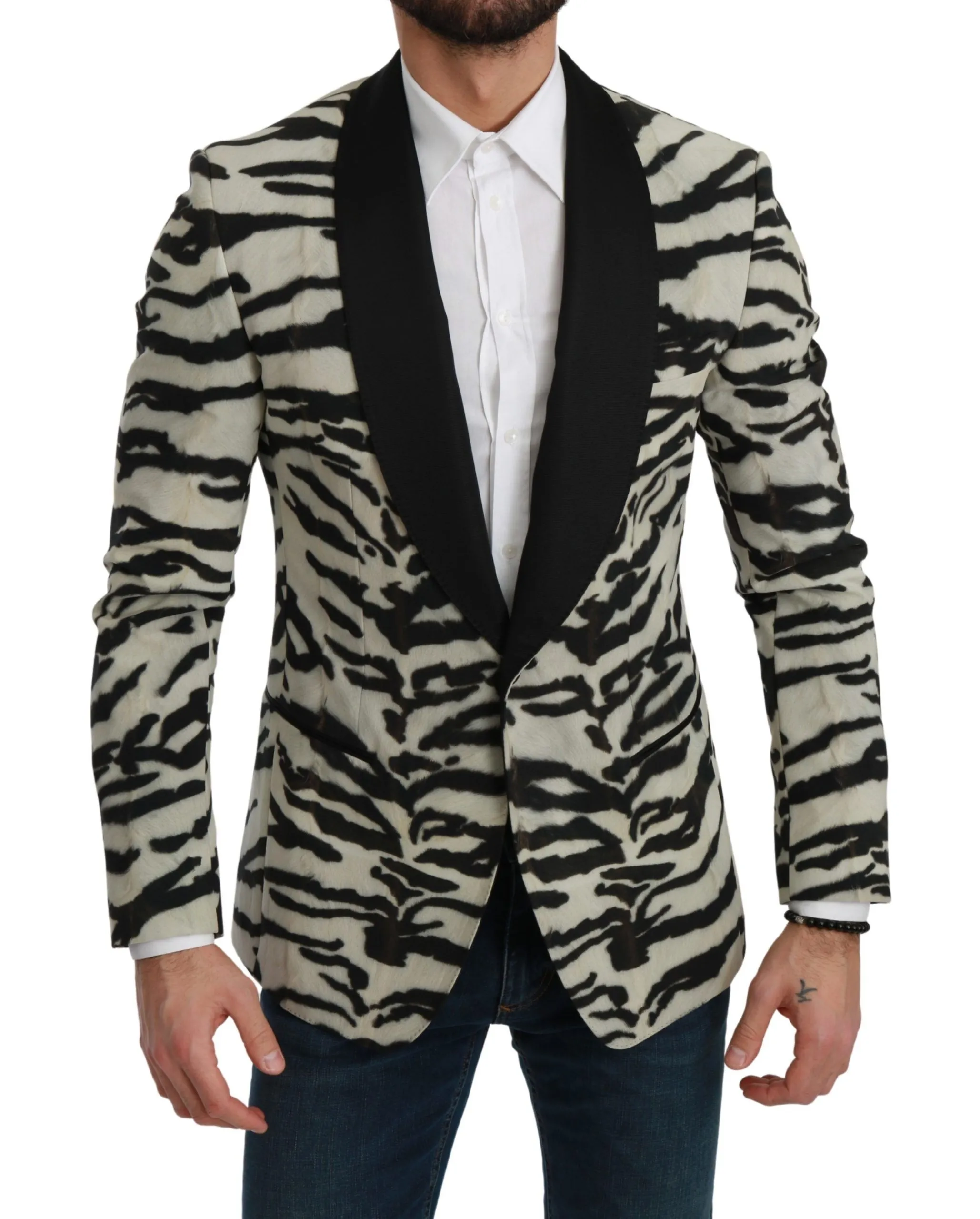 Dolce & Gabbana Men's Zebra Print Silk Formal Blazer