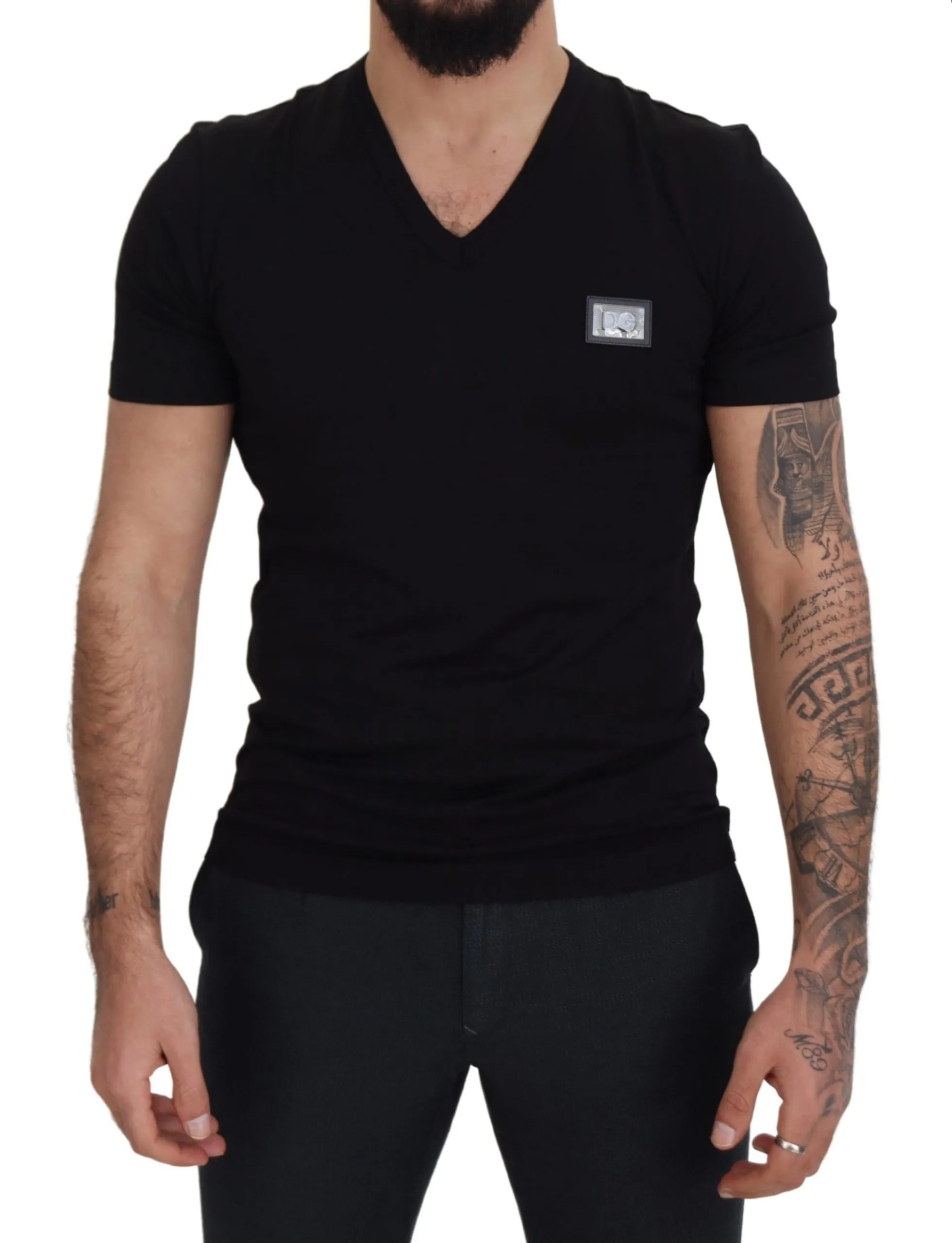 Dolce & Gabbana Men's Elegant V-Neck Black Cotton Tee