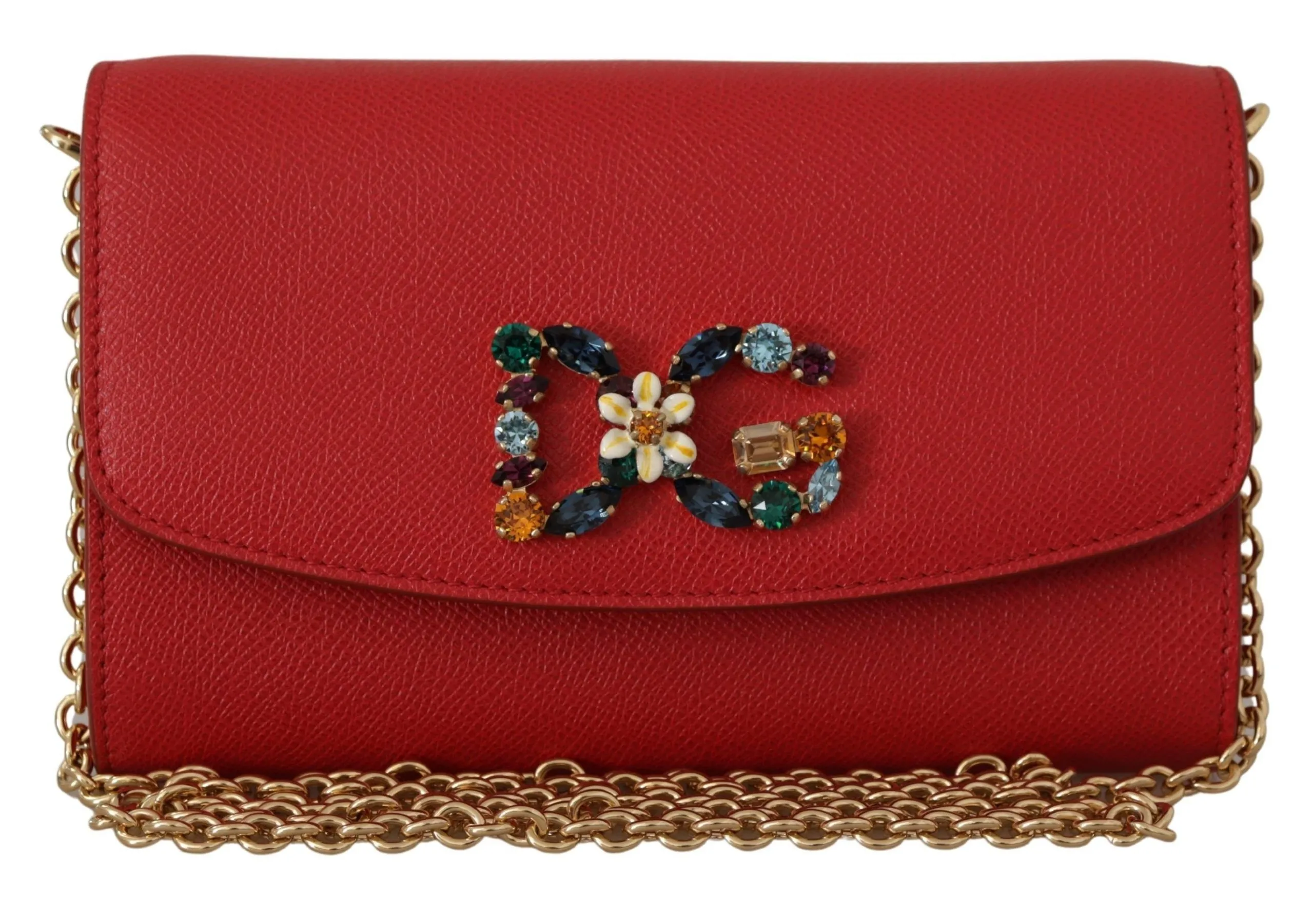 Dolce & Gabbana Women's Elegant Red Leather Shoulder Bag with Gold Details