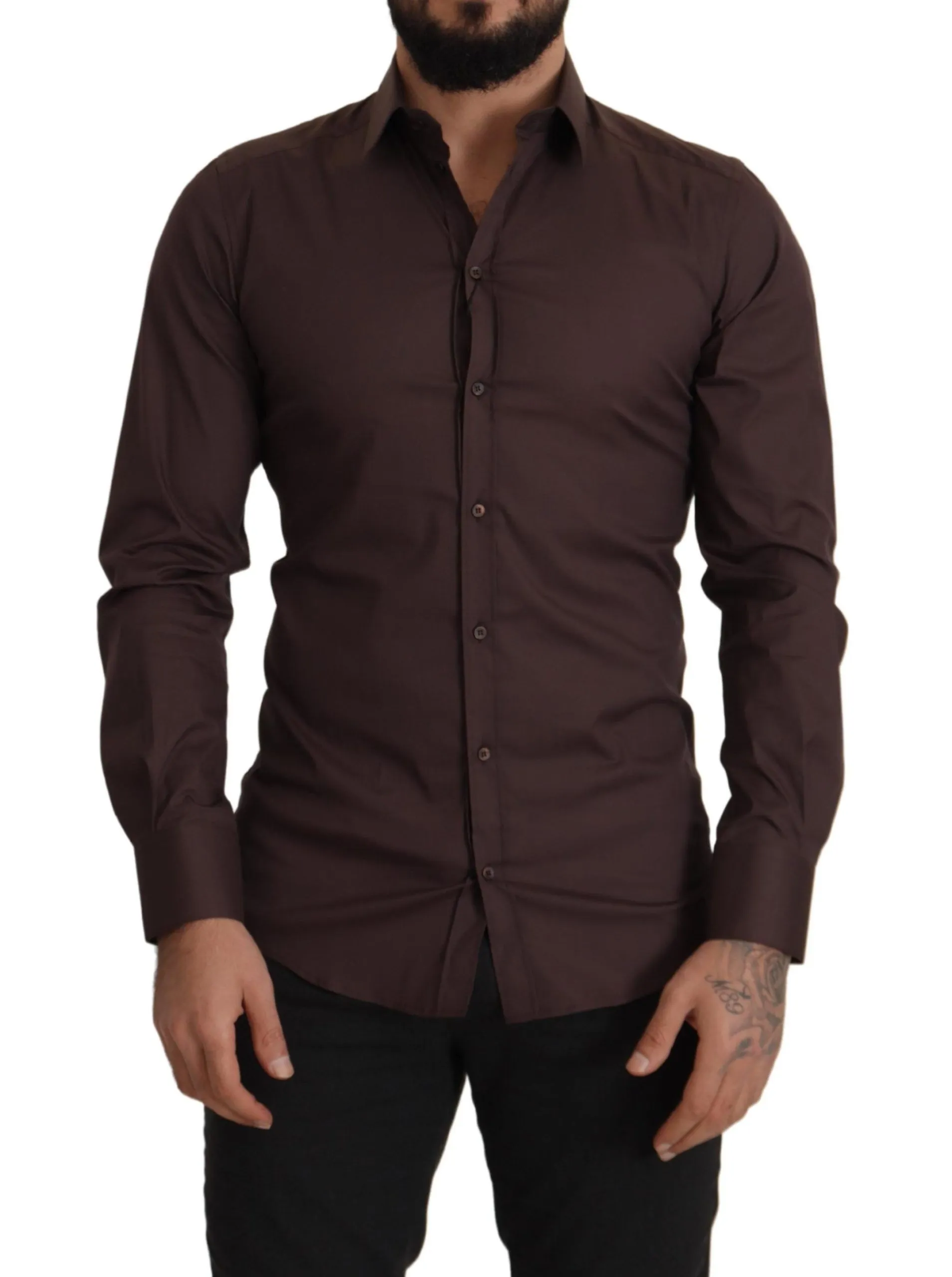 Dolce & Gabbana Men's Elegant Brown Slim Fit Dress Shirt