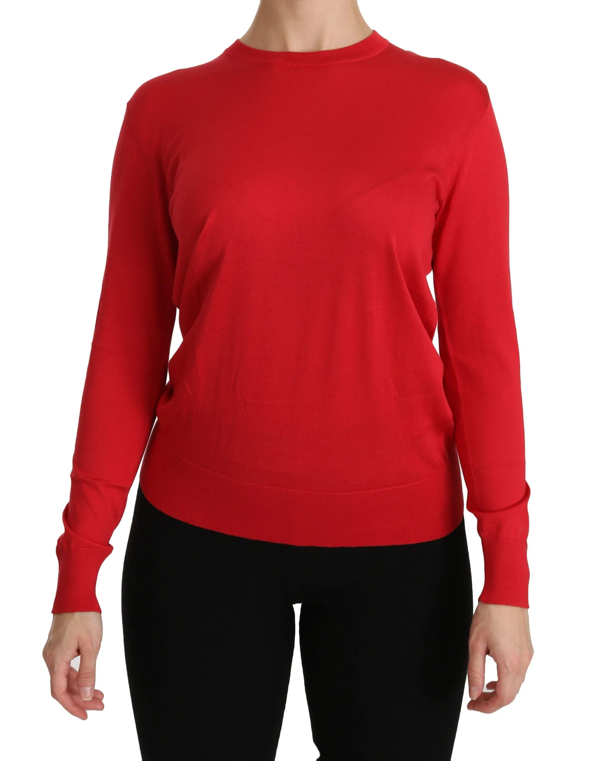 Dolce & Gabbana Women's Elegant Red Silk Crew Neck Sweater