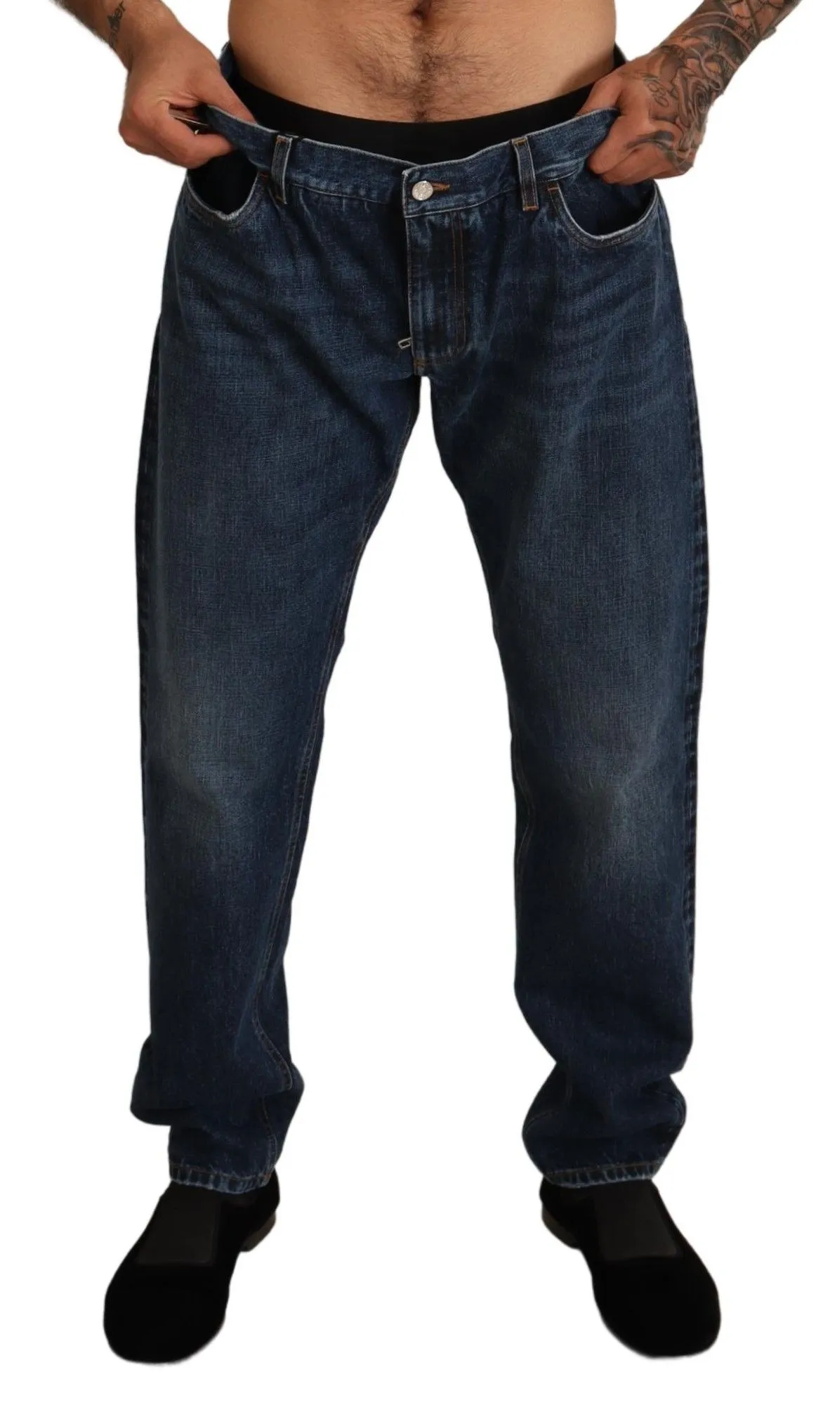 Dolce & Gabbana Men's Elegant Straight Cut Dark Blue Denim Jeans