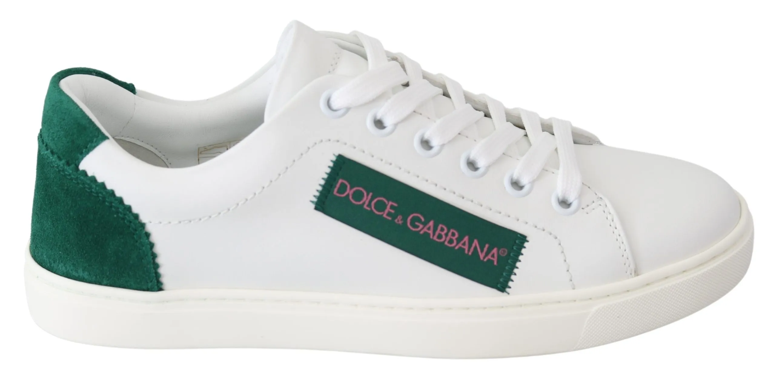 Dolce & Gabbana Women's Elegant Leather Lace-Up Sneakers in White & Green