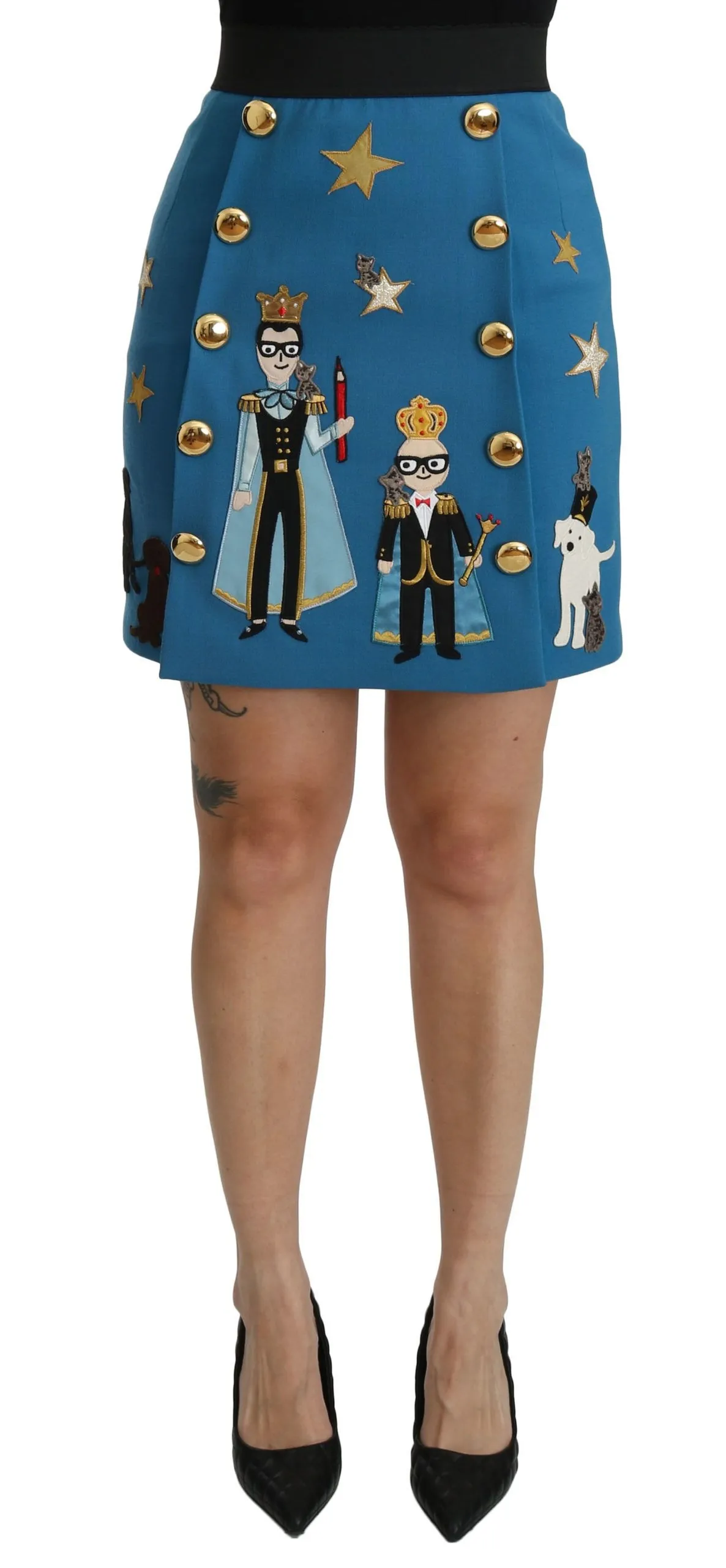 Dolce & Gabbana Women's Embellished Blue High Waist Skirt