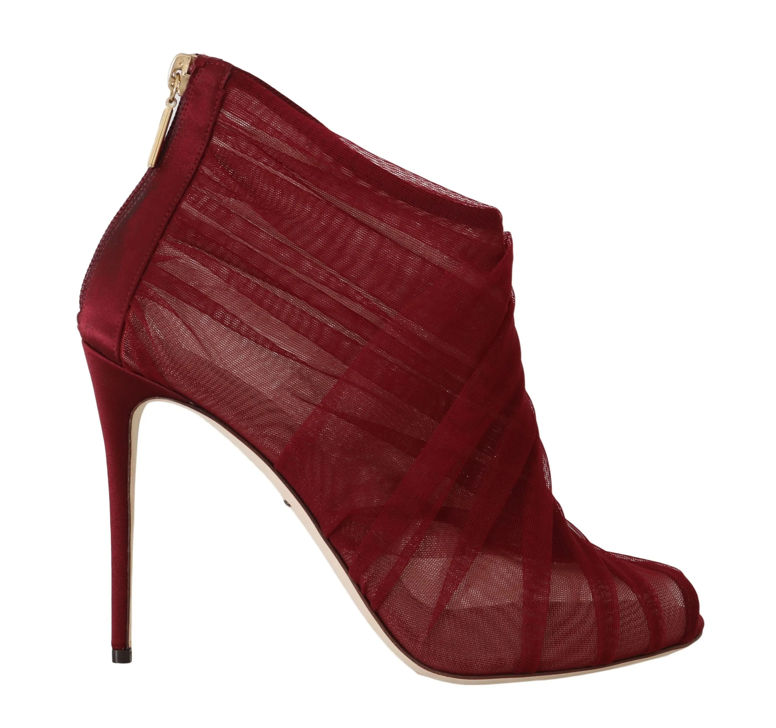 Dolce & Gabbana Women's Red Tulle Mesh Beige Ankle Boots