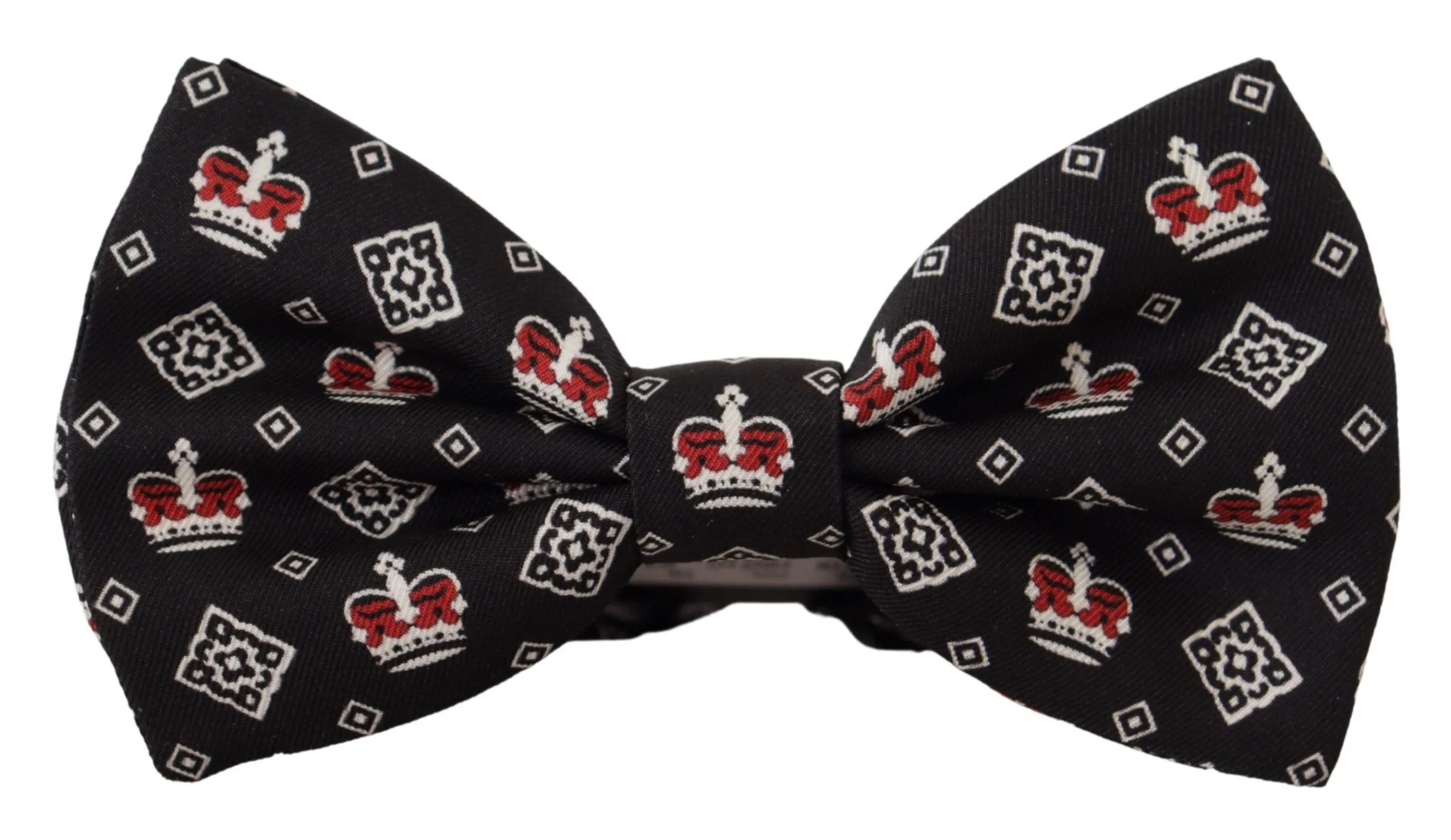 Dolce & Gabbana Men's Elegant Black Silk Crown Pattern Bow Tie