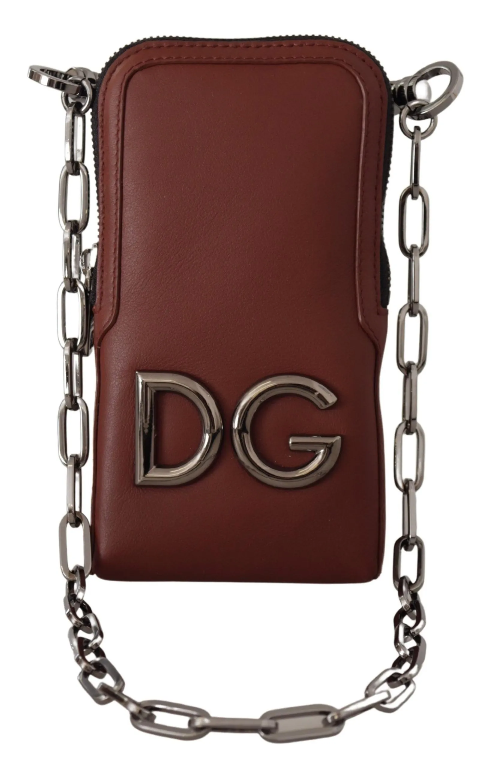 Dolce & Gabbana Women's Elegant Leather Phone Pocket Wallet with Chain