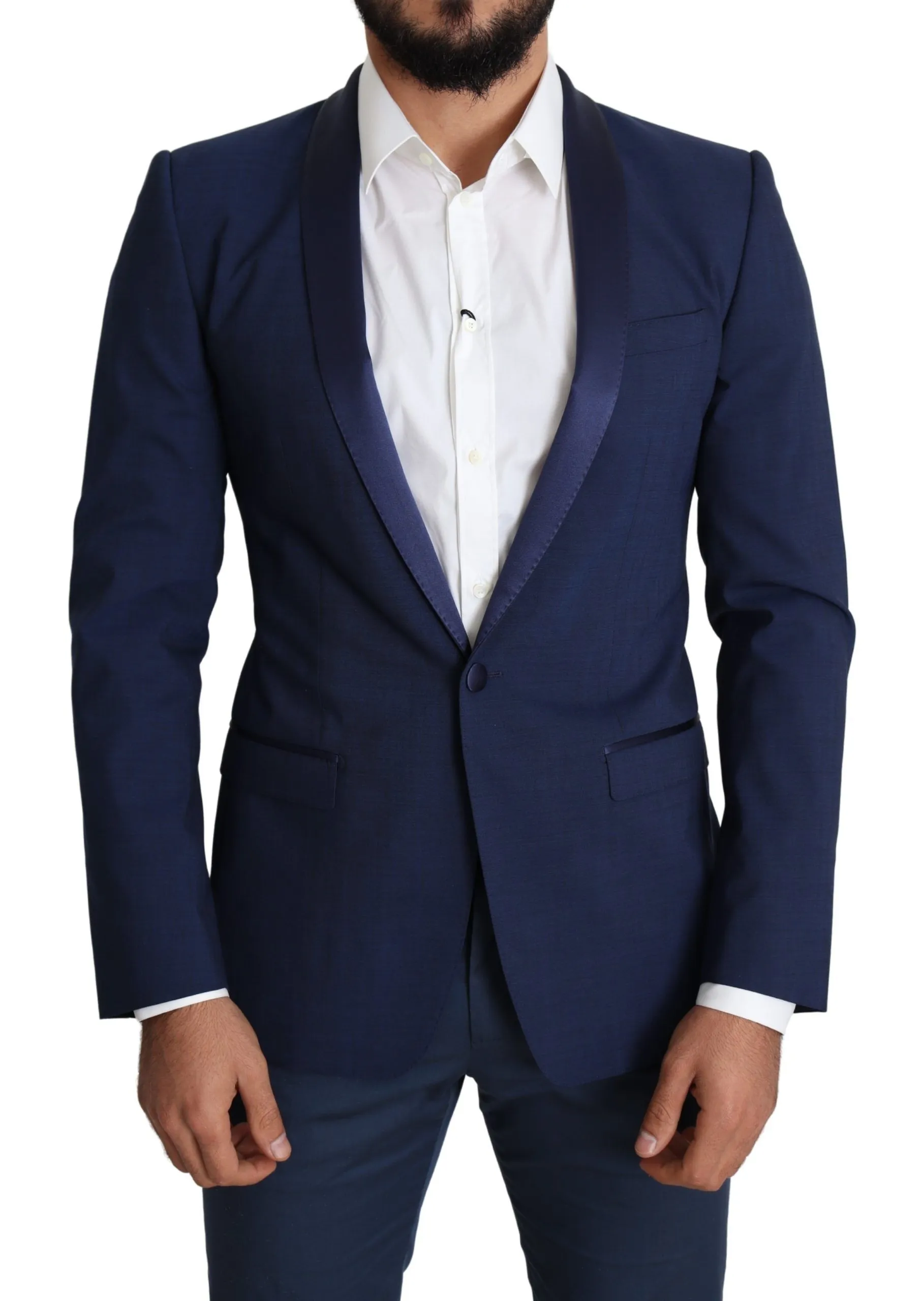 Dolce & Gabbana Men's Elegant Blue Wool Blend Slim Blazer Jacket