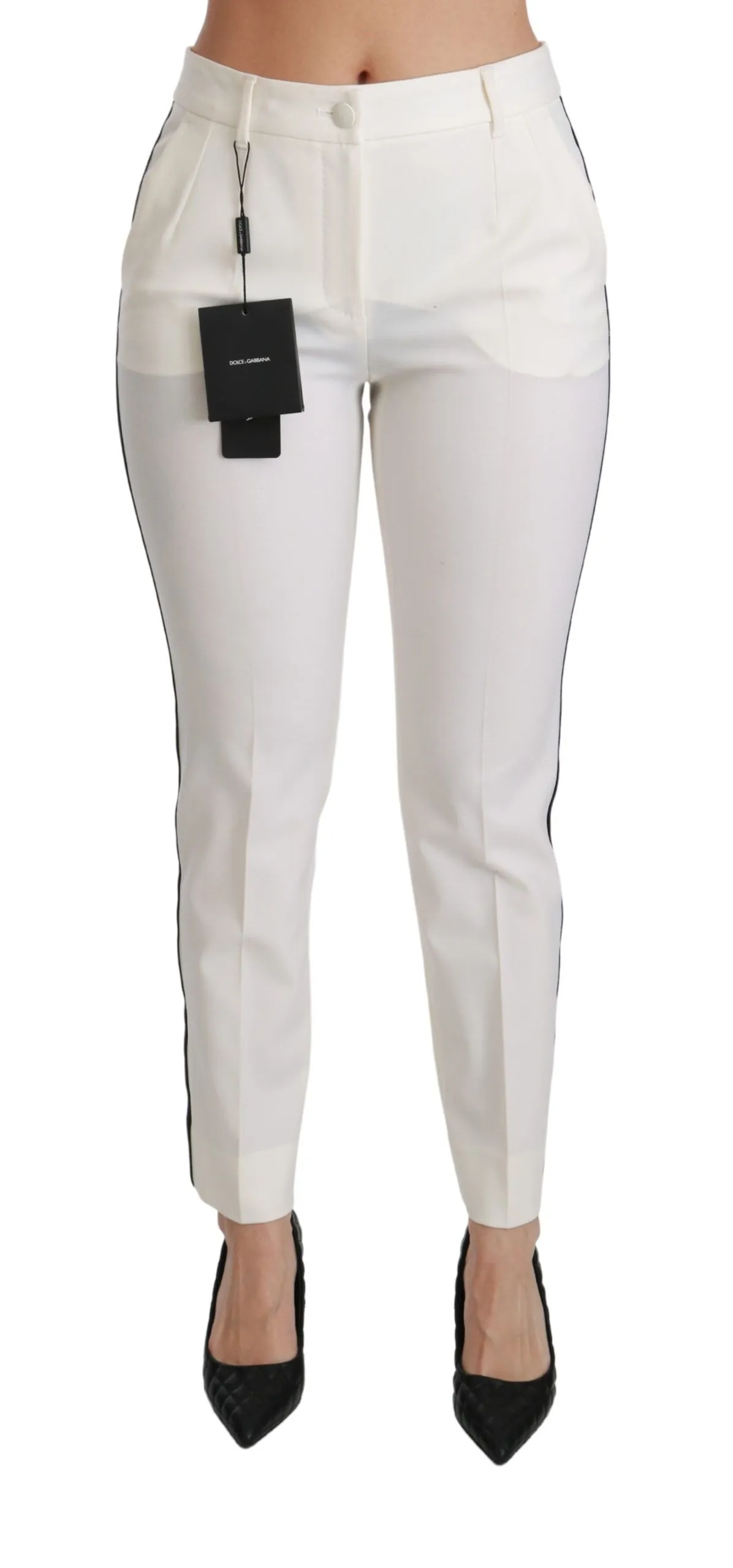 Dolce & Gabbana Women's White High Waist Skinny Luxury Pants