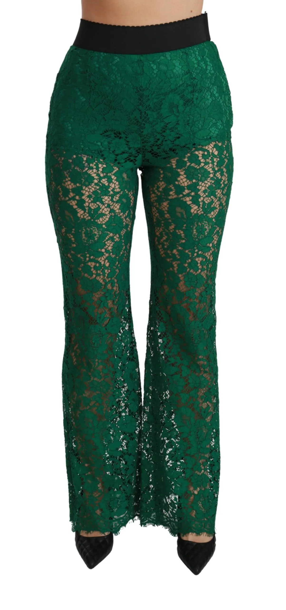 Dolce & Gabbana Women's Elegant Green Lace Detailed Pants