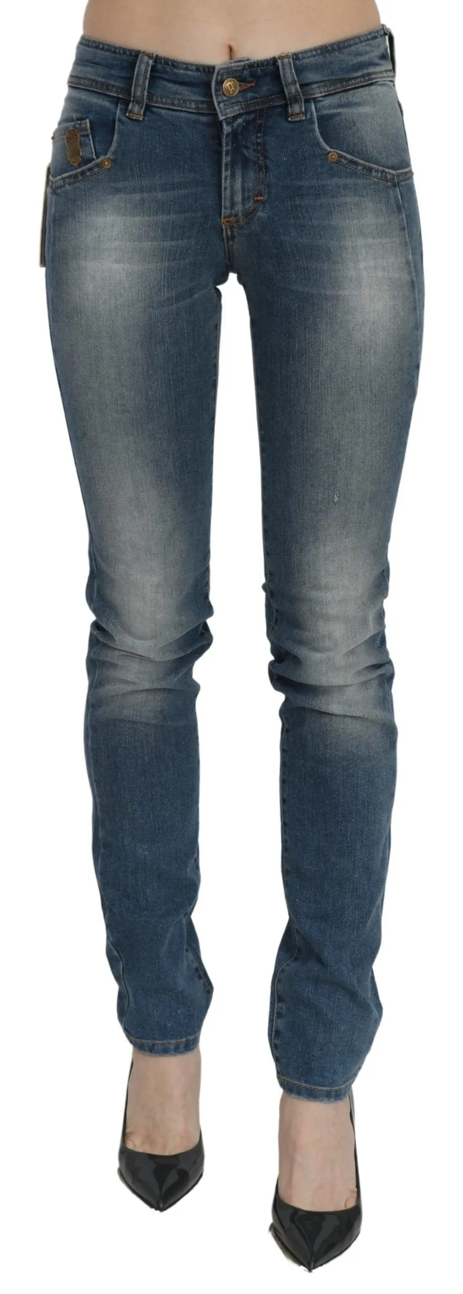 John Galliano Women's Chic Blue Washed Slim Fit Denim Trousers