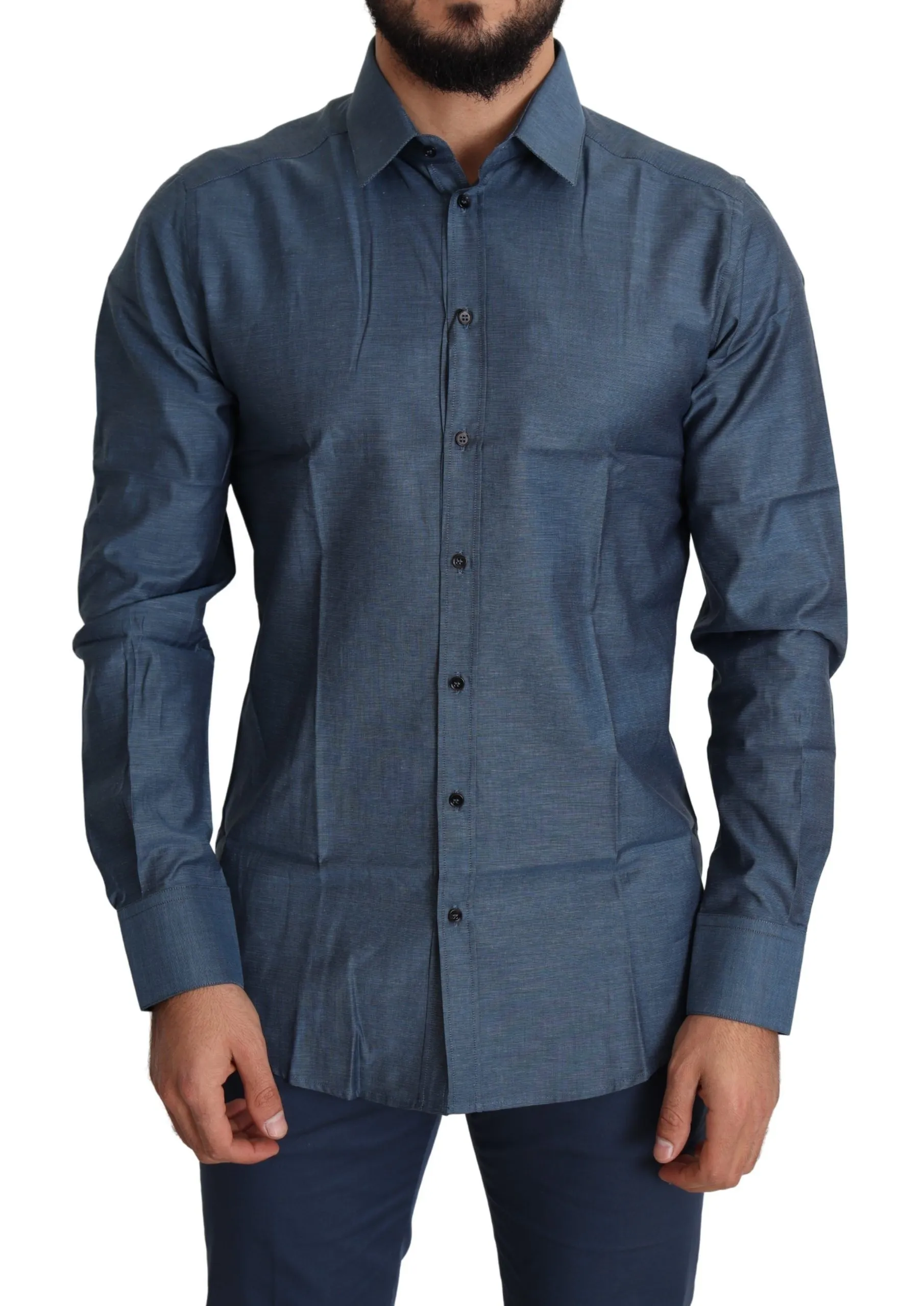 Dolce & Gabbana Men's Elegant Slim Fit Blue Cotton Dress Shirt