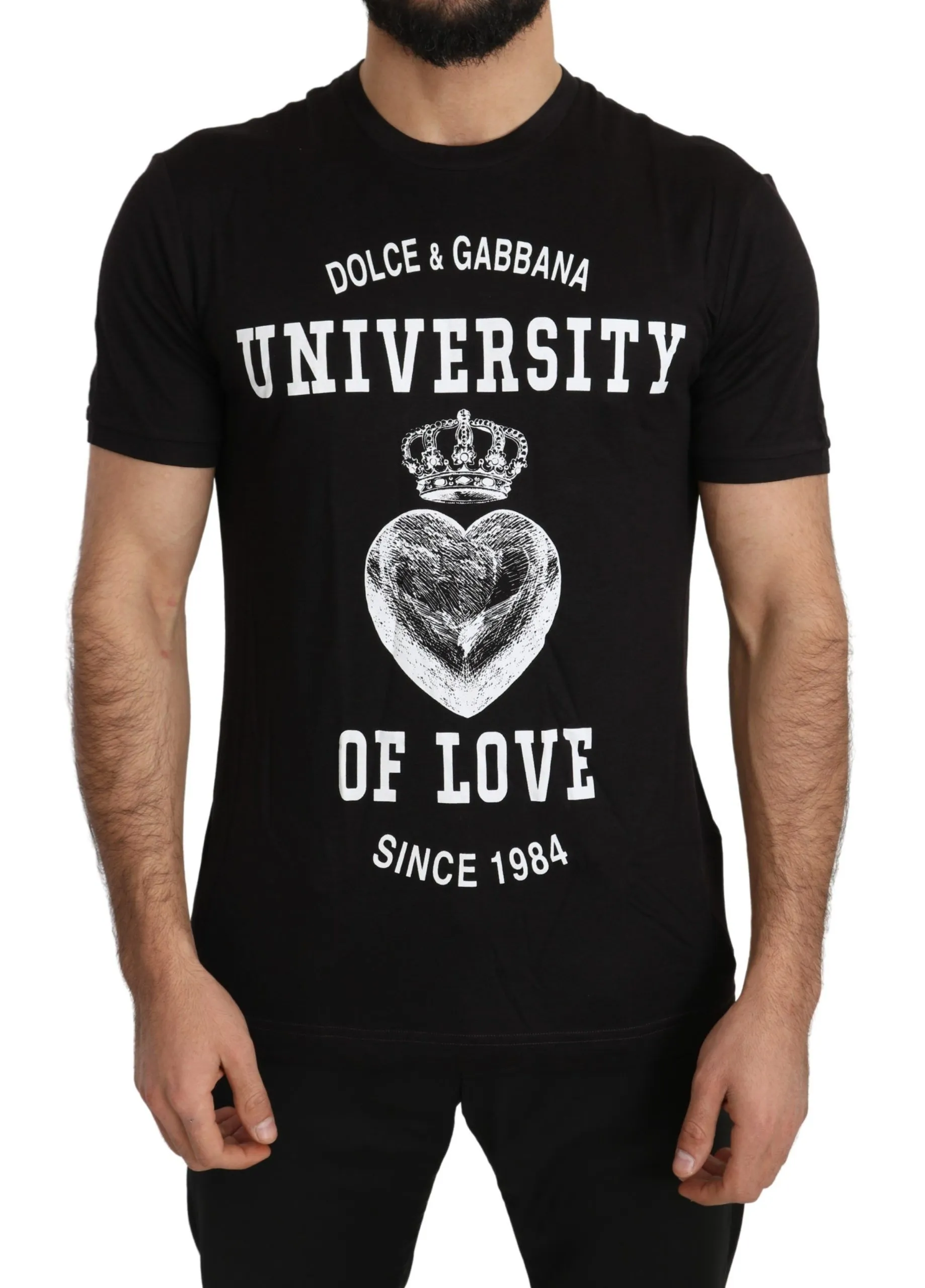 Dolce & Gabbana Men's Sleek Black Crew Neck Tee with Exclusive Print
