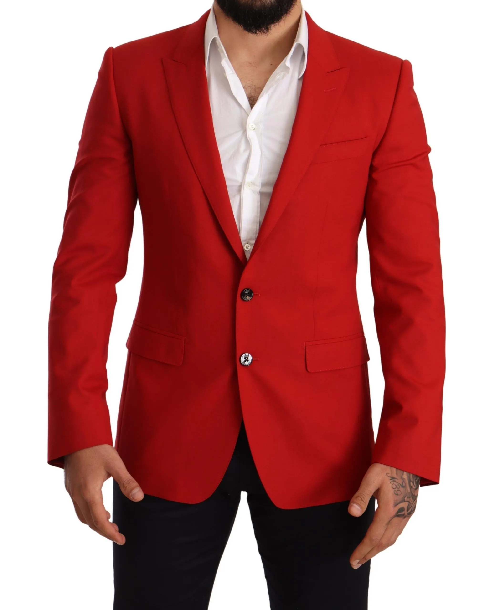 Dolce & Gabbana Men's Exquisite Red Virgin Wool Two Button Blazer