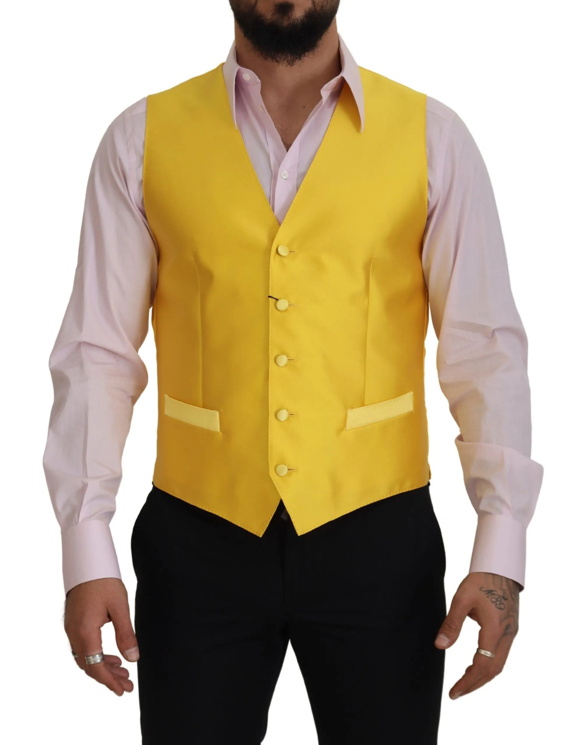 Dolce & Gabbana Men's Elegant Yellow Silk-Blend Dress Vest