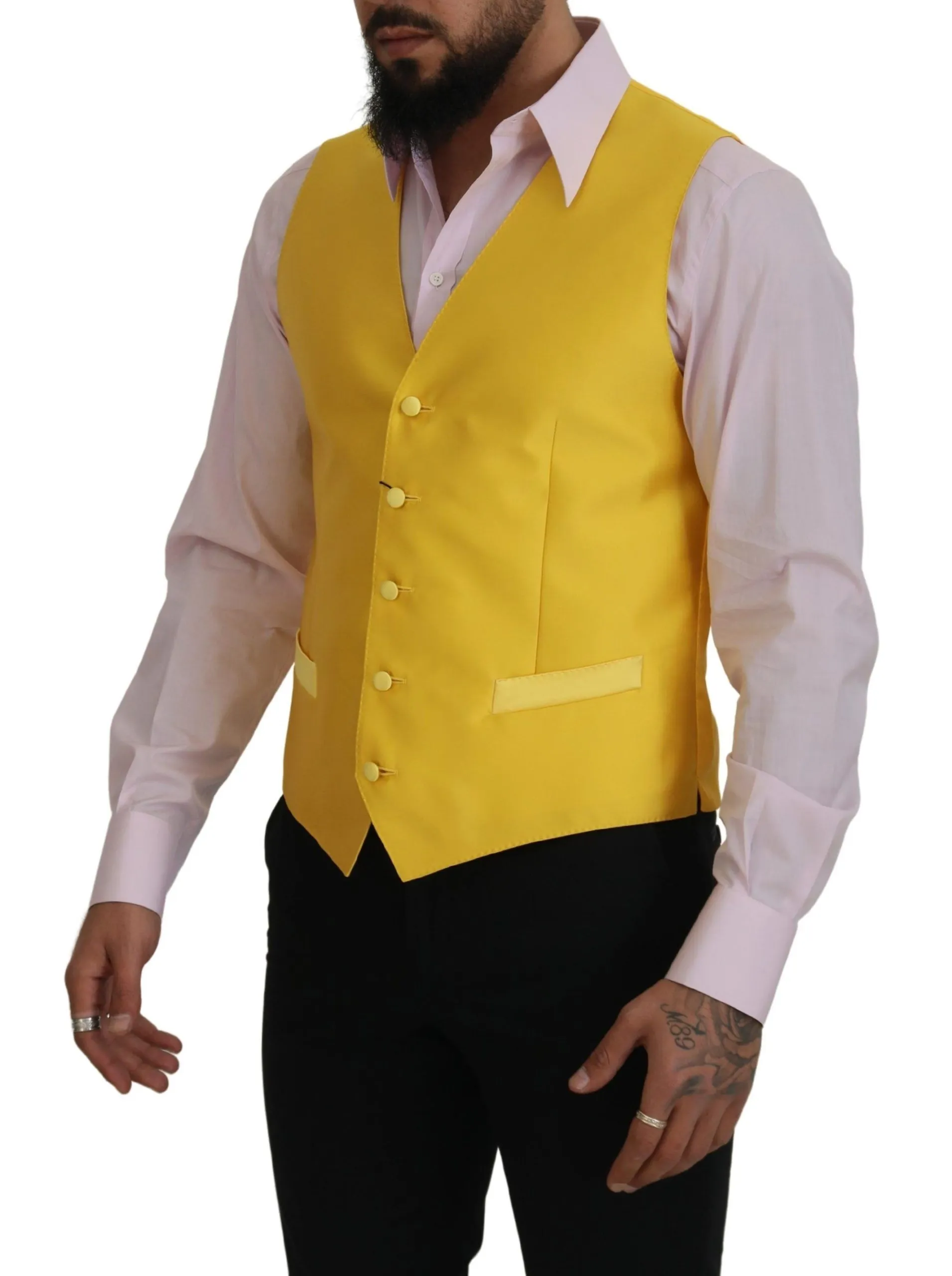 Dolce & Gabbana Men's Elegant Yellow Silk-Blend Dress Vest