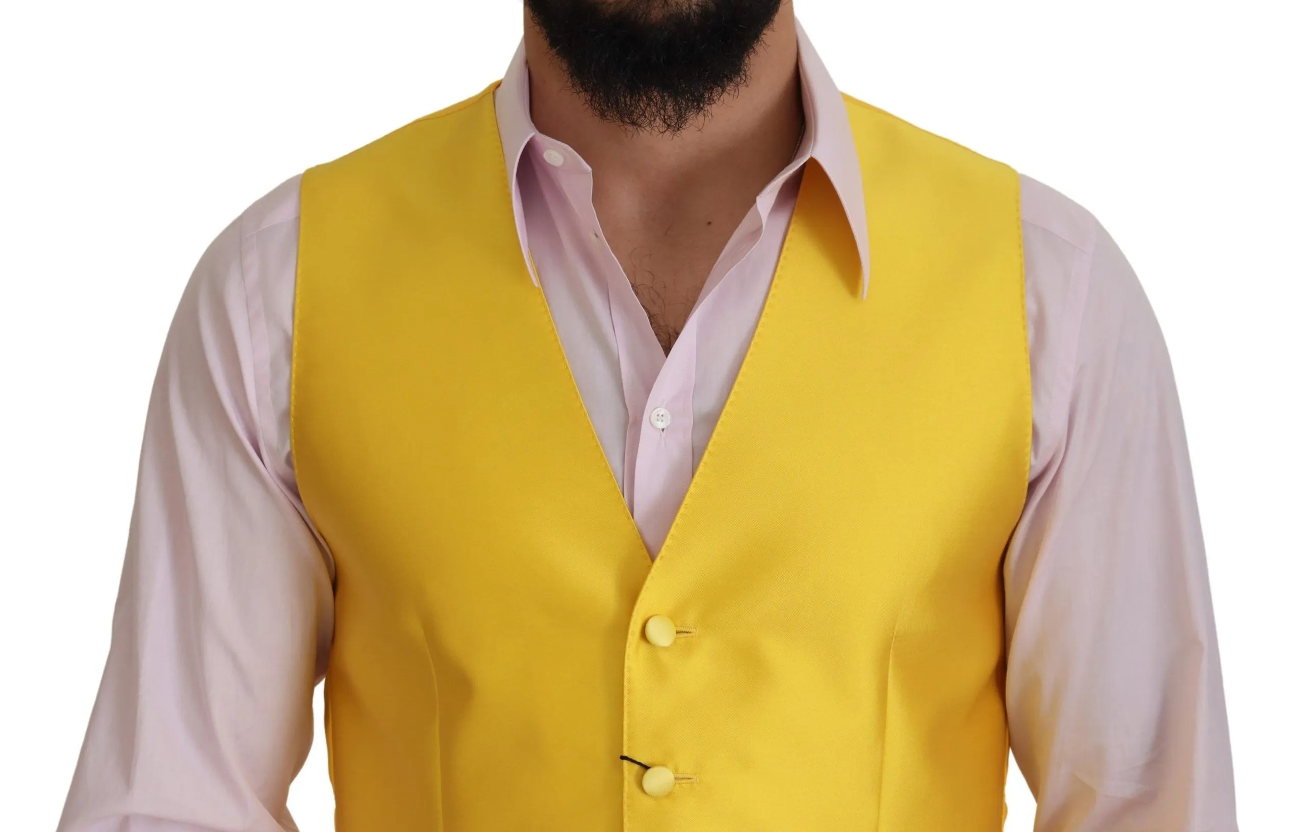 Dolce & Gabbana Men's Elegant Yellow Silk-Blend Dress Vest