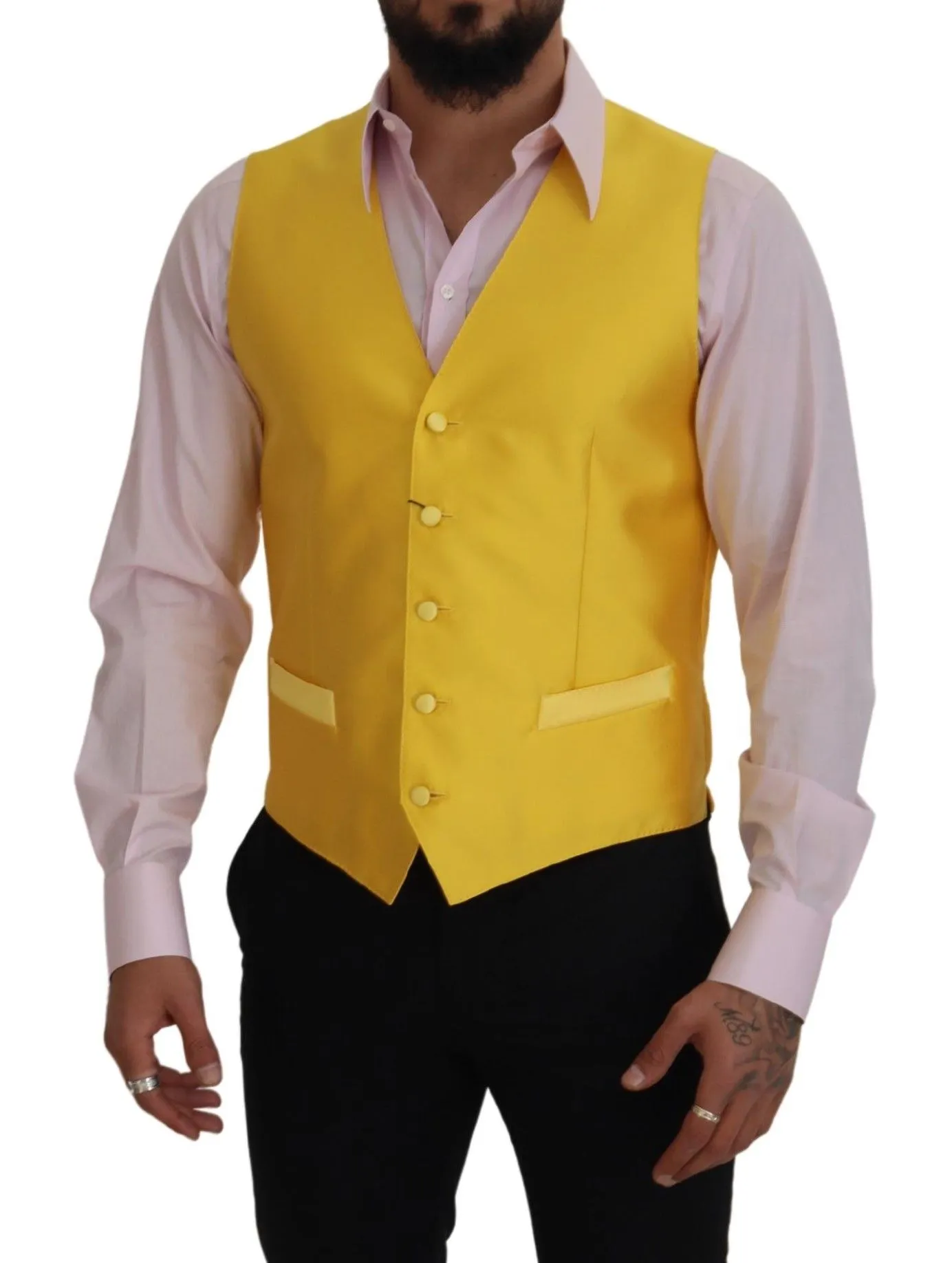 Dolce & Gabbana Men's Elegant Yellow Silk-Blend Dress Vest