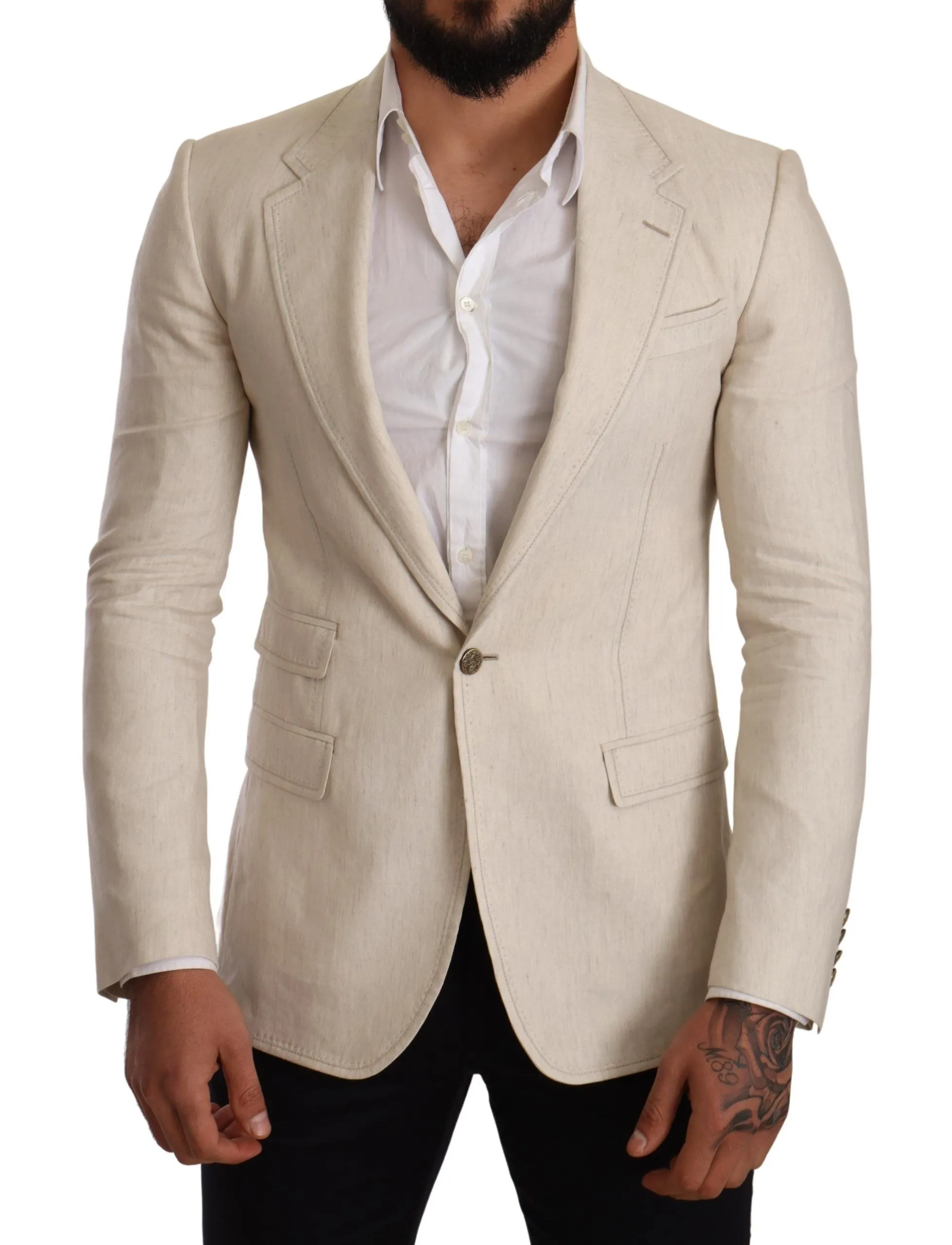 Dolce & Gabbana Men's Elegant Beige Silk-Linen Blend Blazer