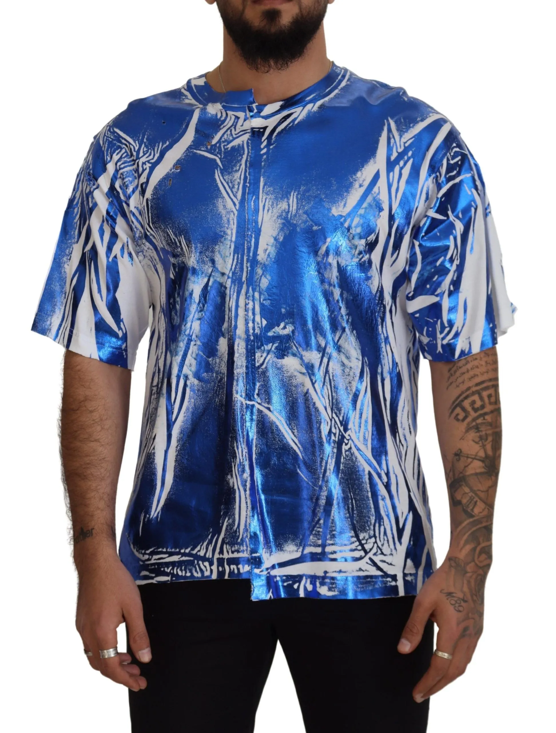 Dolce & Gabbana Men's Chic Blue Cotton Crew Neck Tee