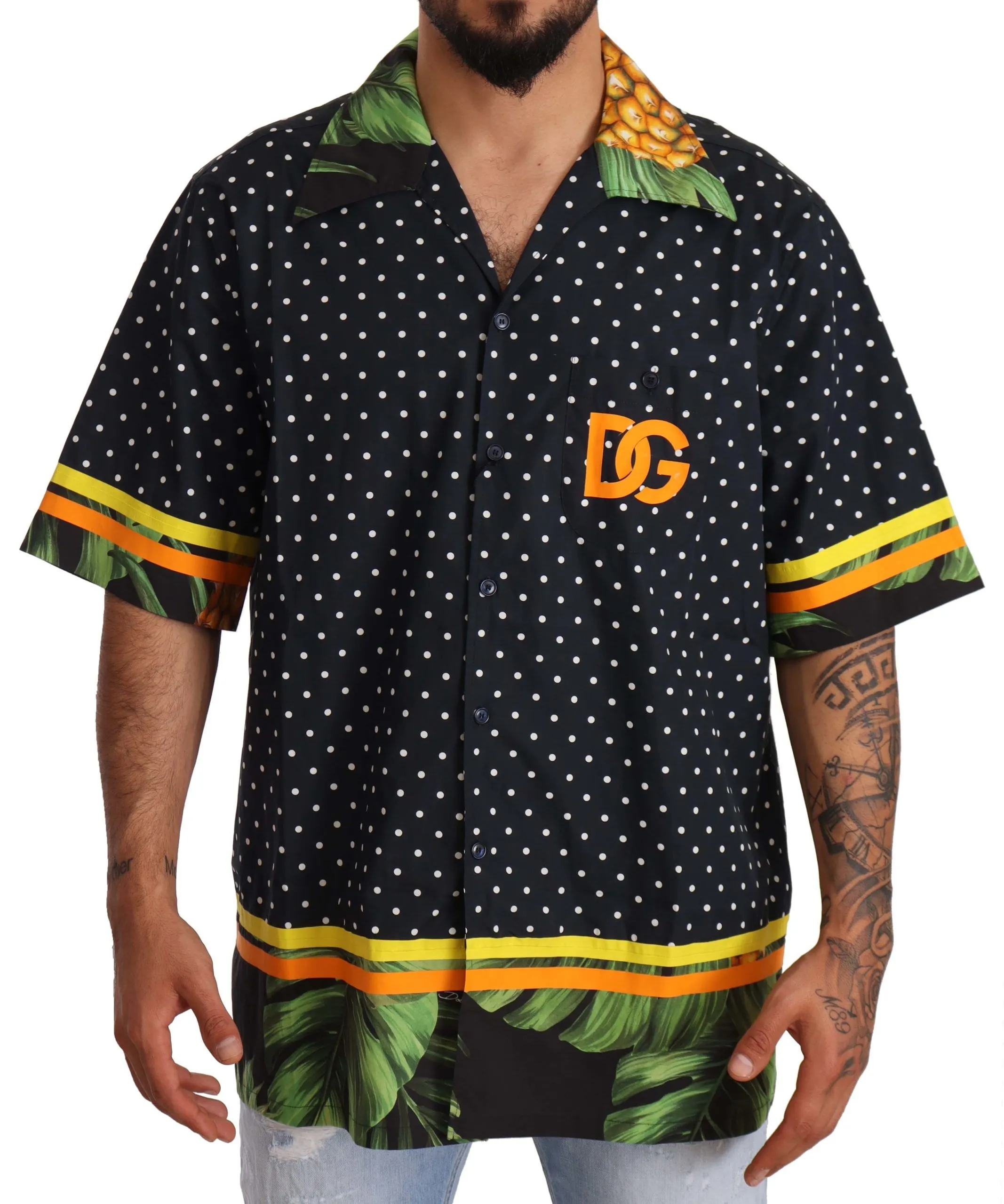 Dolce & Gabbana Men's Polka Dot Pineapple Print Casual Shirt