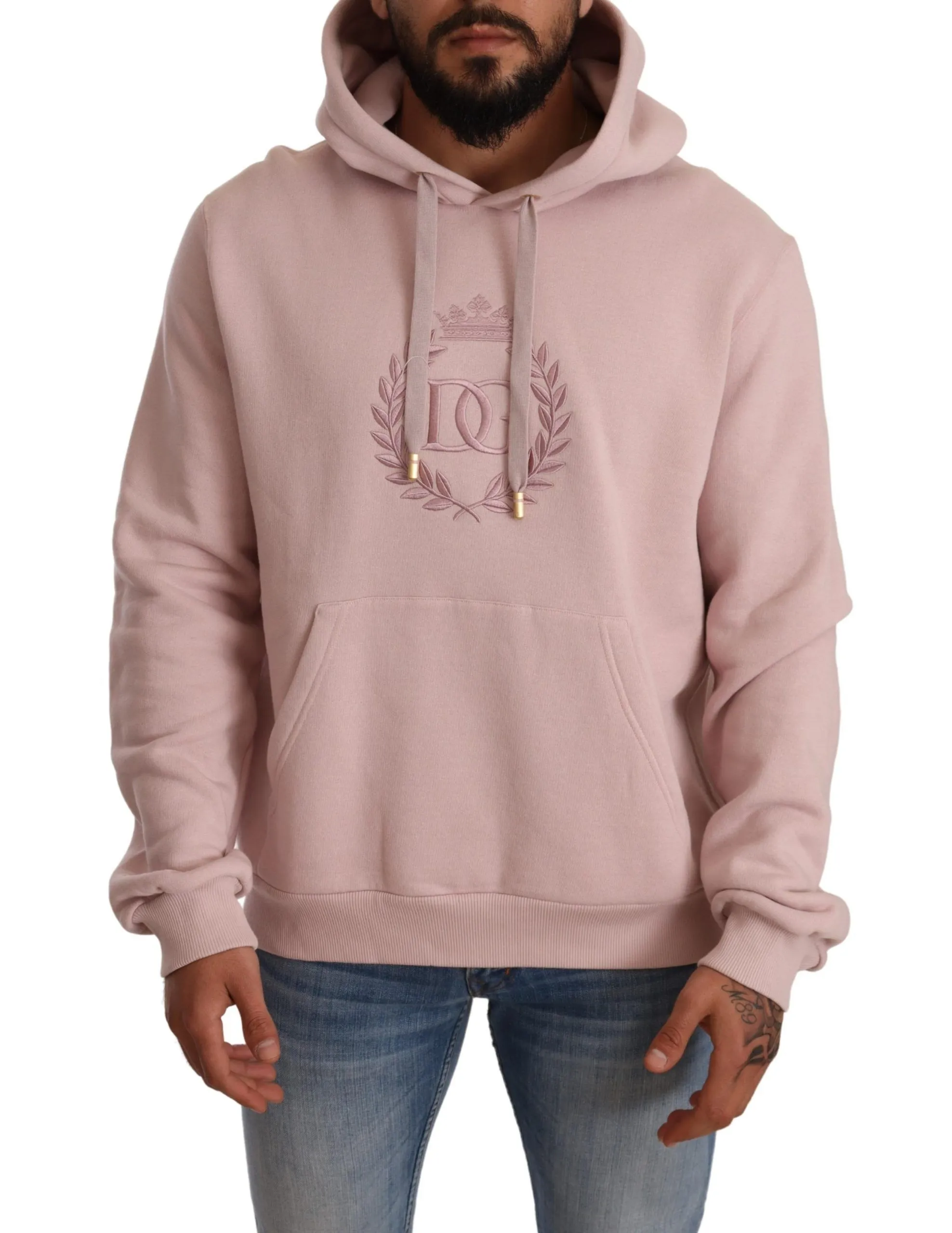 Dolce & Gabbana Men's Elegant Pink Crown Print Hooded Sweater
