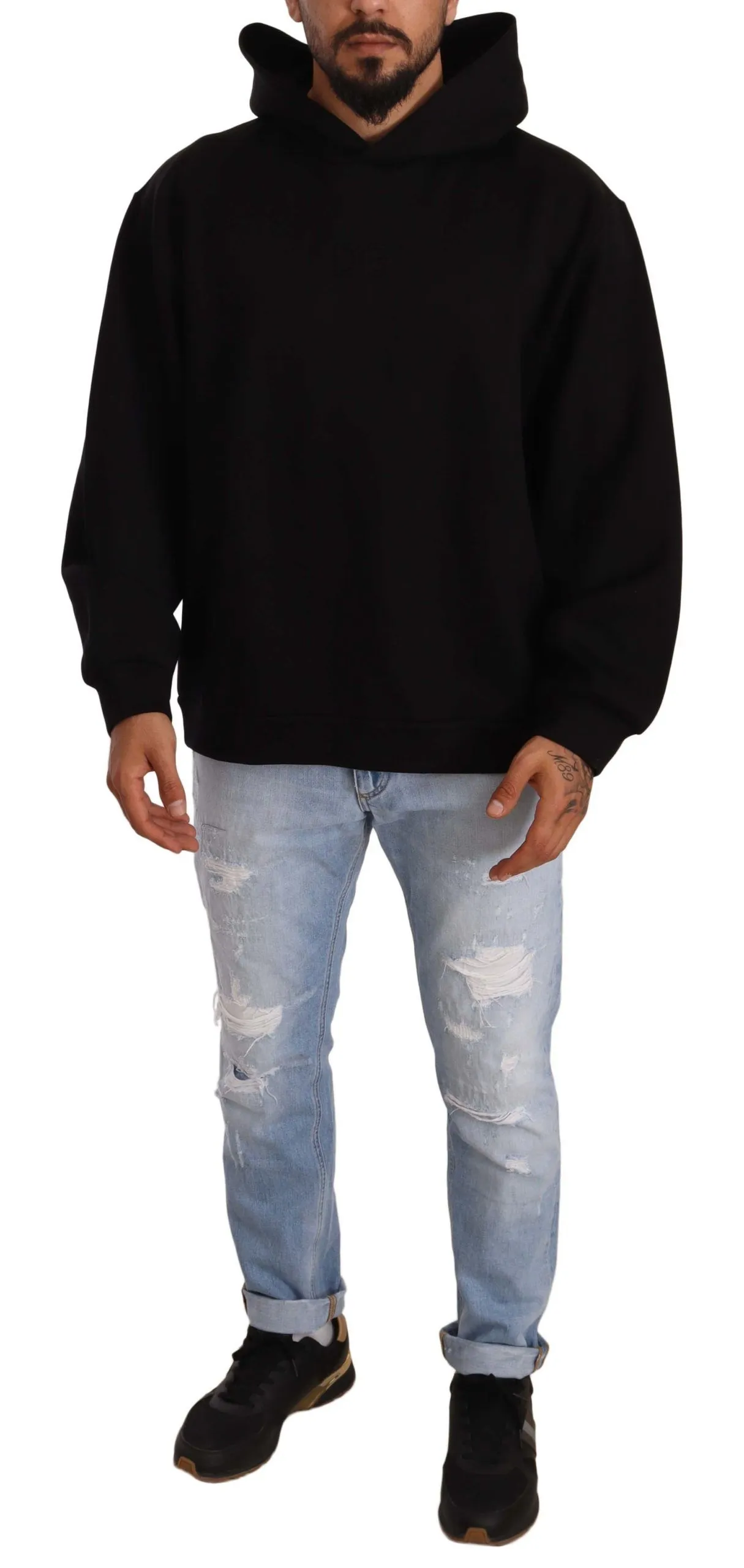 Dolce & Gabbana Men's Elegant Black Hooded Pullover Sweater