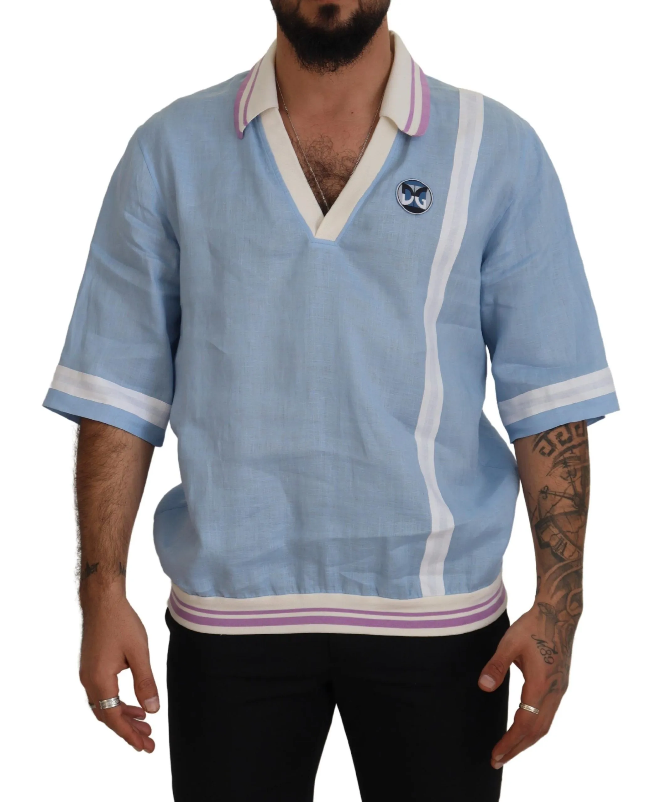 Dolce & Gabbana Men's Elegant Light Blue Linen Tee