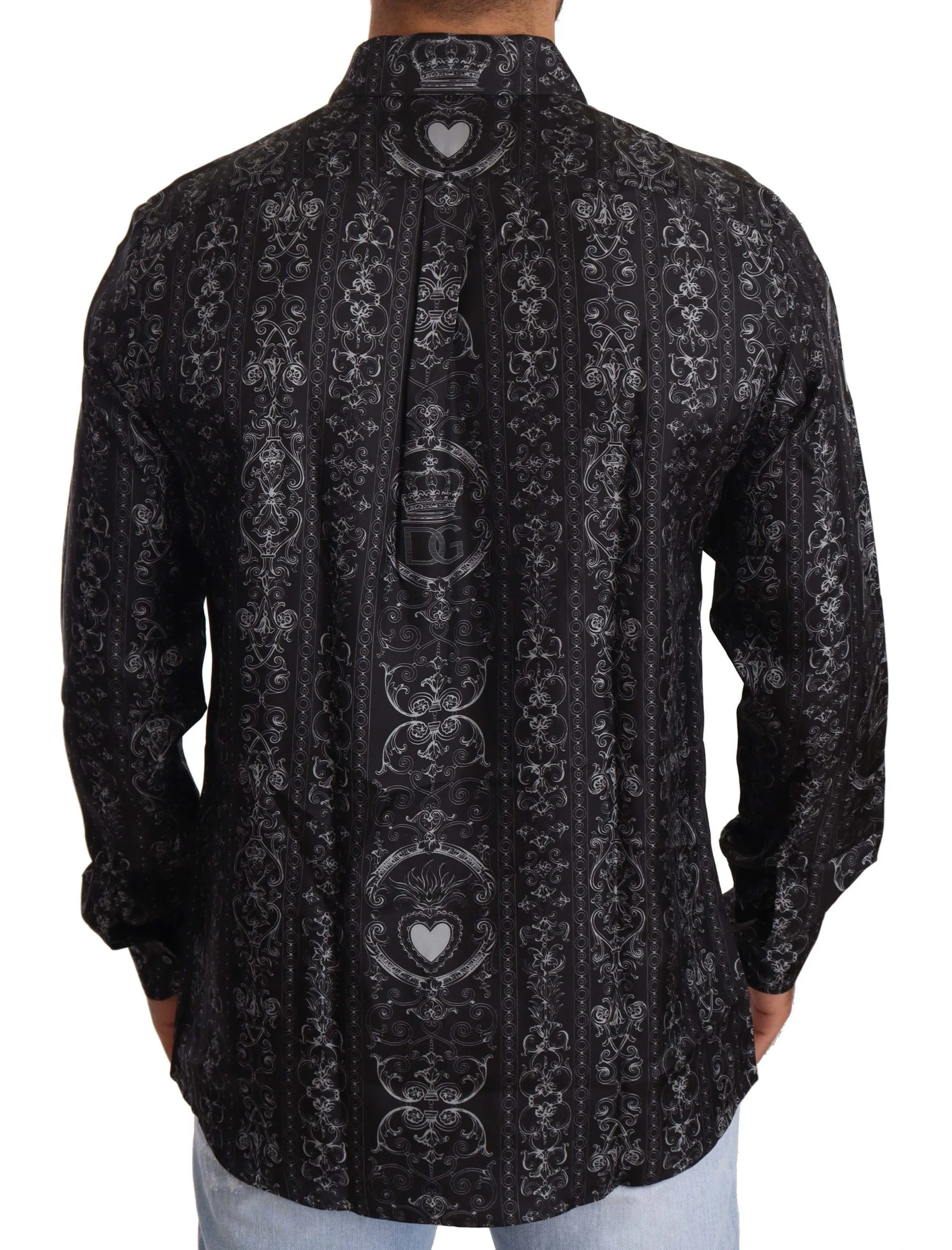 Dolce & Gabbana Men's Elegant Silk Crown Print Martini Dress Shirt