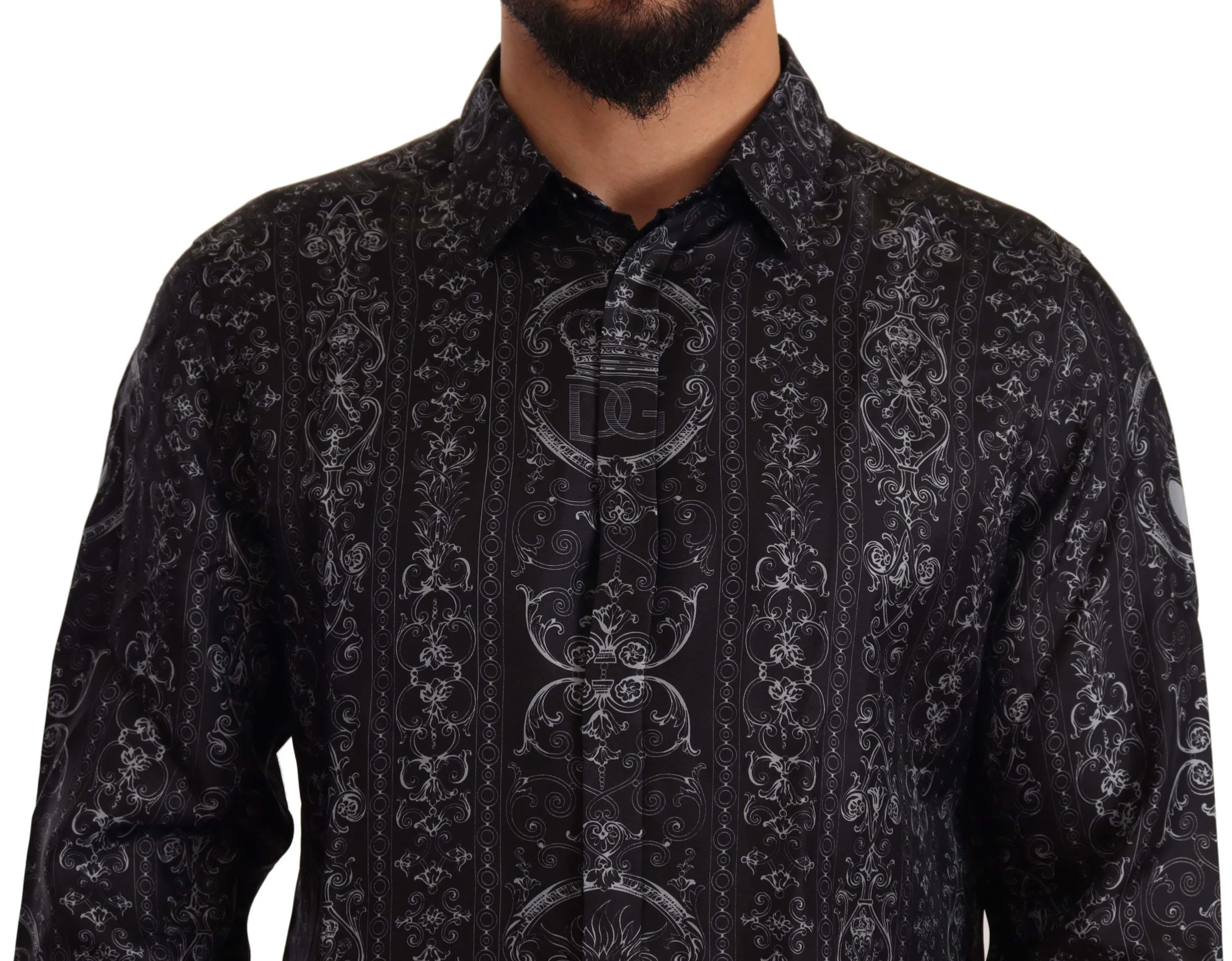 Dolce & Gabbana Men's Elegant Silk Crown Print Martini Dress Shirt