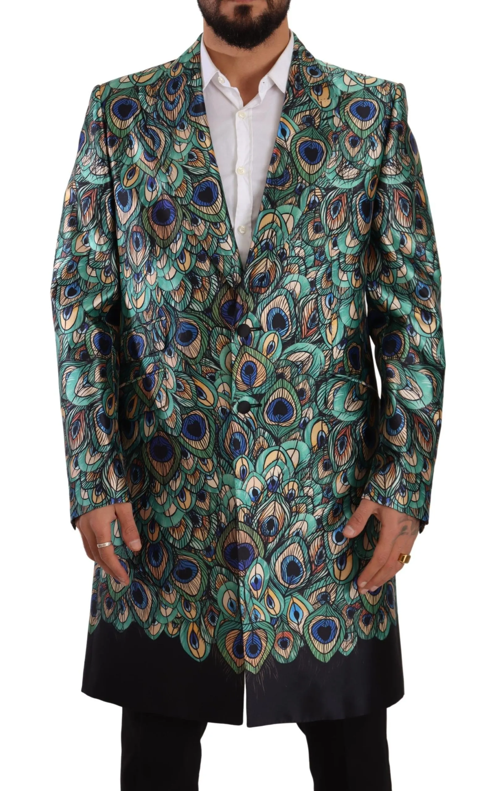 Dolce & Gabbana Men's Elegant Multicolor Silk Overcoat Jacket