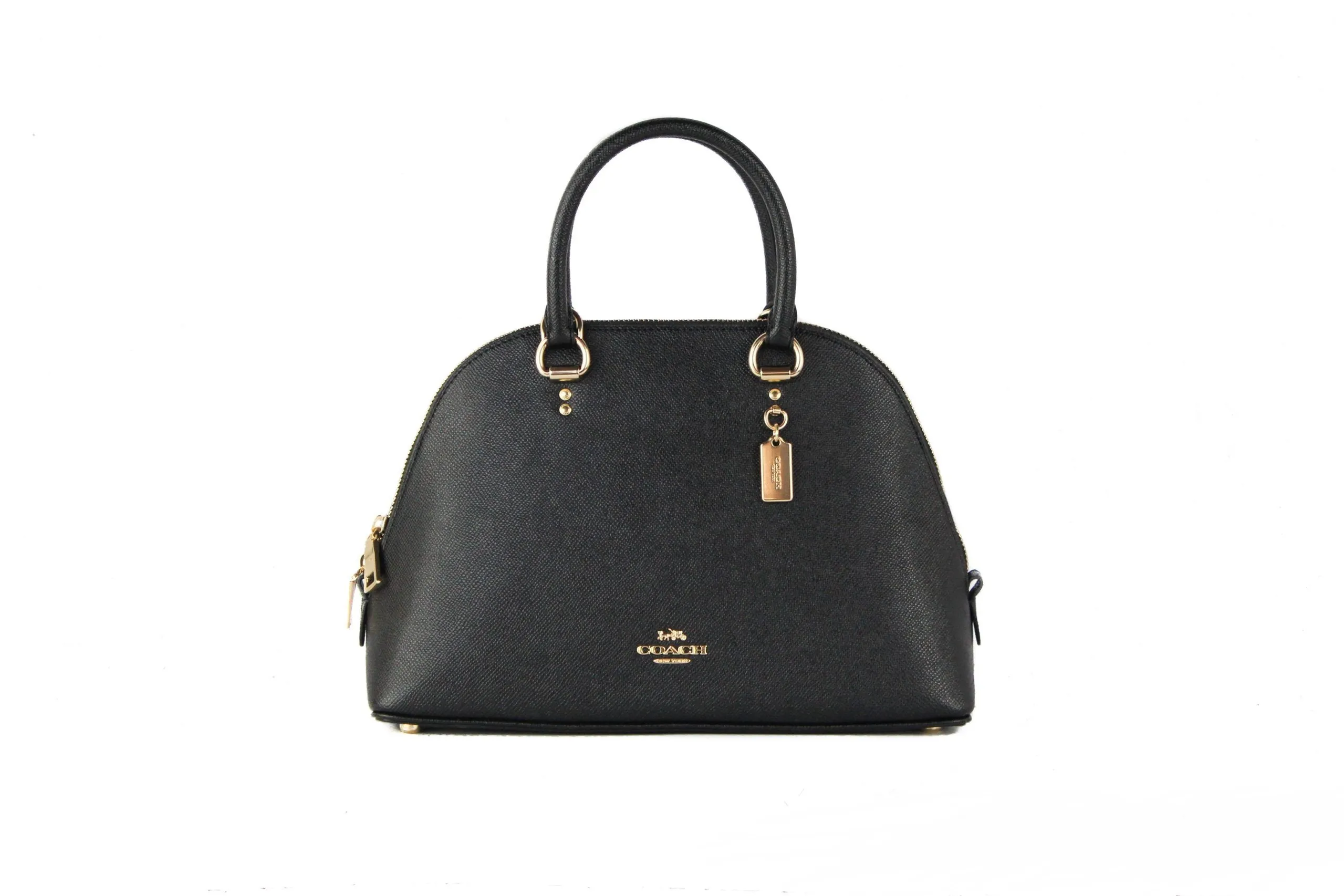COACH Women's Katy Medium Black Crossgrain Leather Satchel Dome Bag Purse