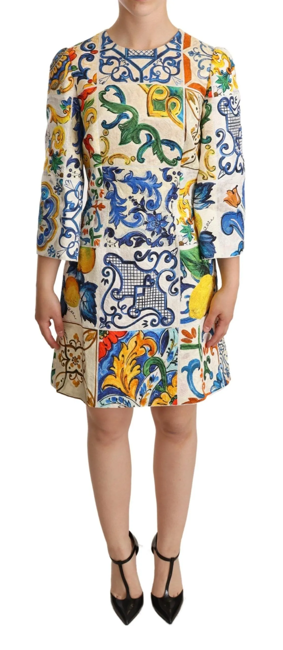 Dolce & Gabbana Women's Elegant Multicolor Majolica Print Flared Dress