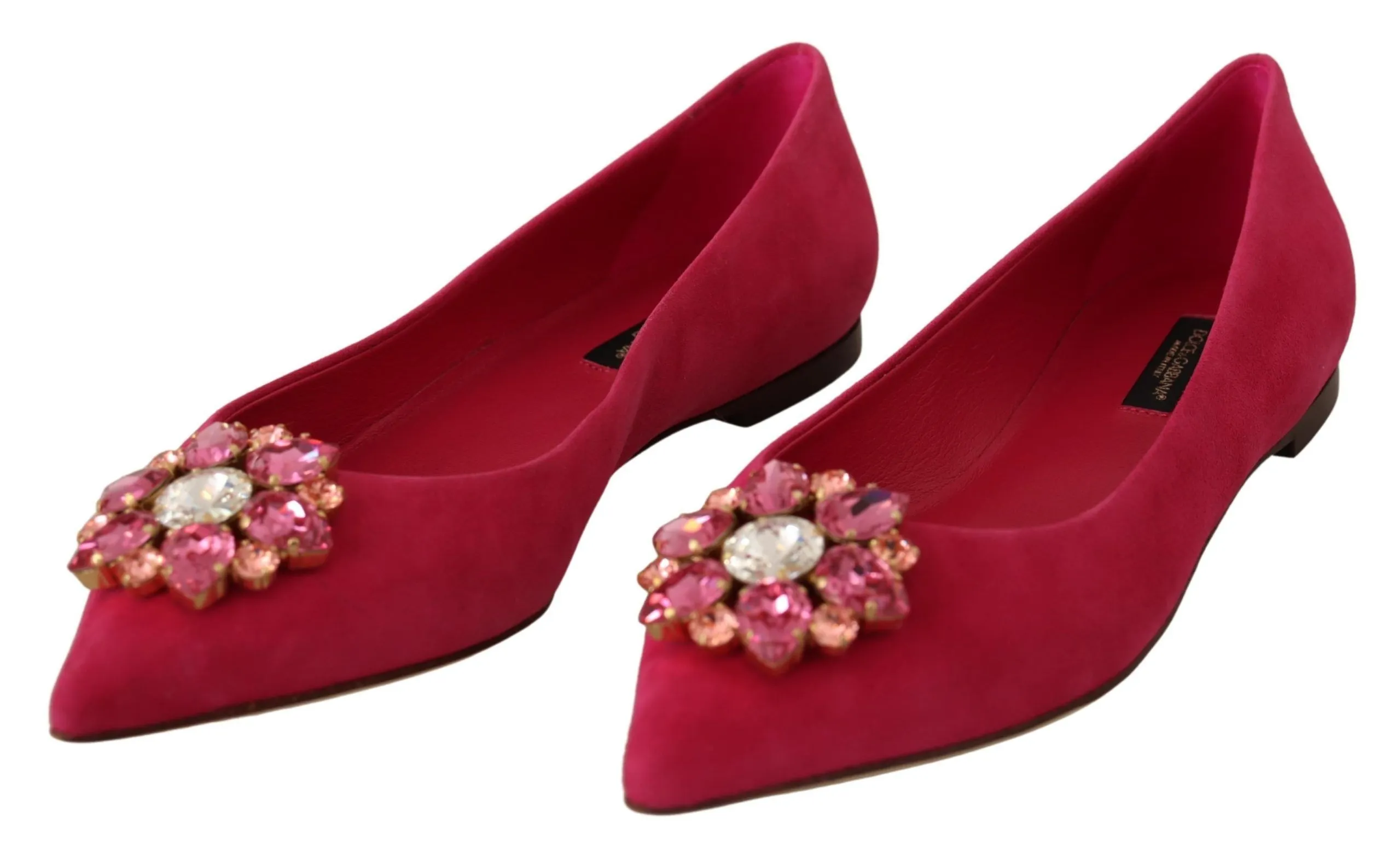 Dolce & Gabbana Women's Embellished Crystal Suede Flats in Pink