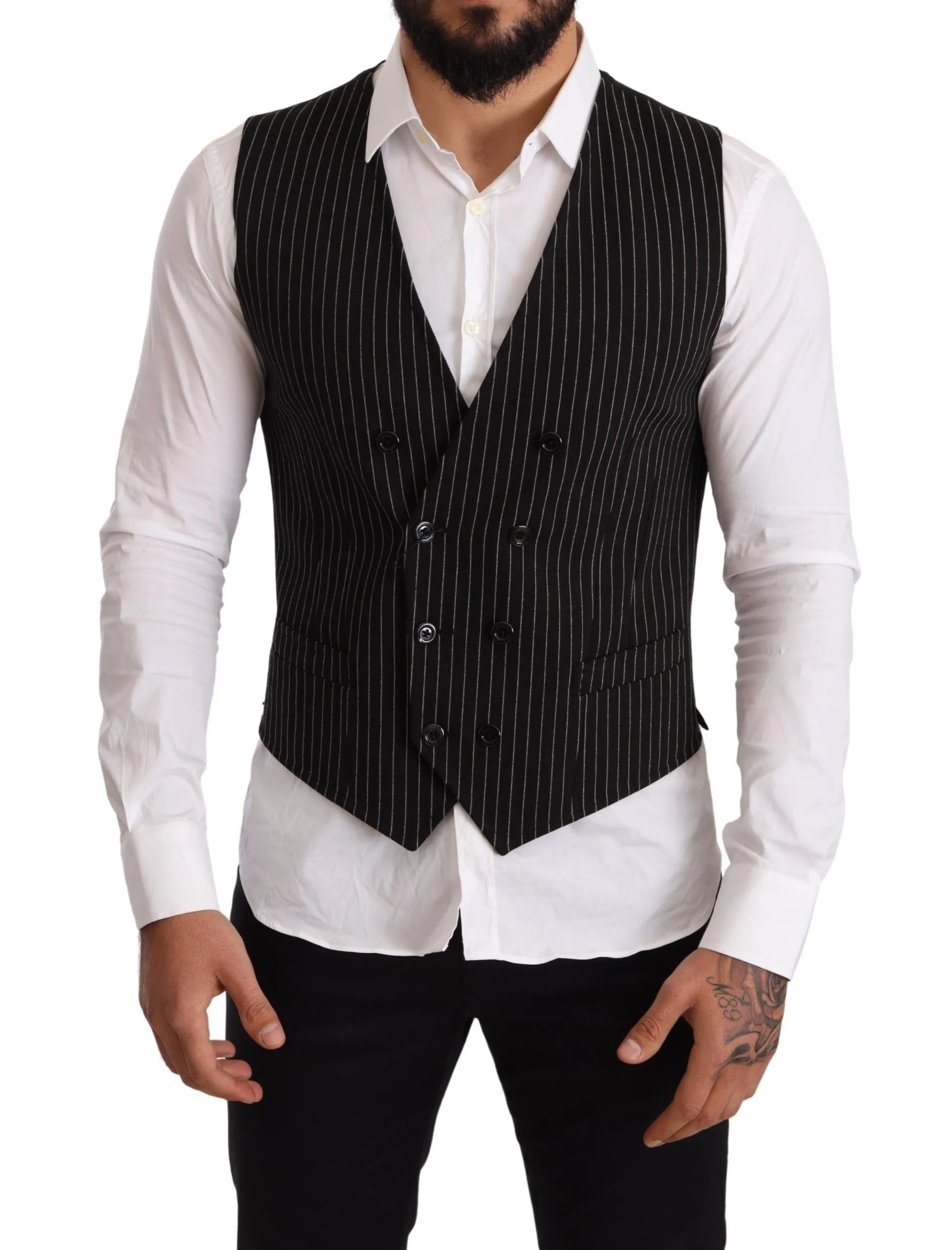 Dolce & Gabbana Men's Elegant Black Striped Formal Dress Vest