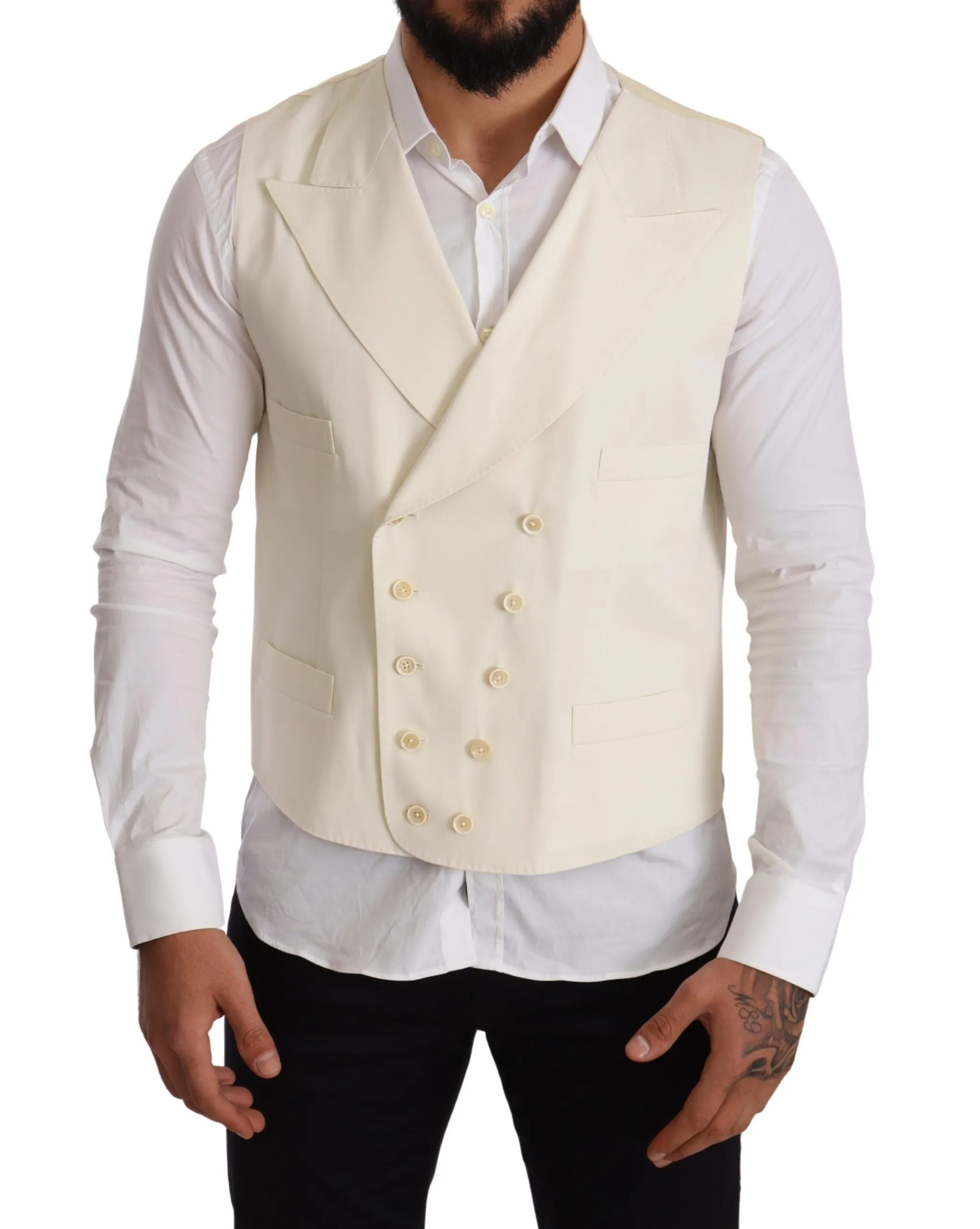 Dolce & Gabbana Men's Elegant Cream Woolen Double-Breasted Vest