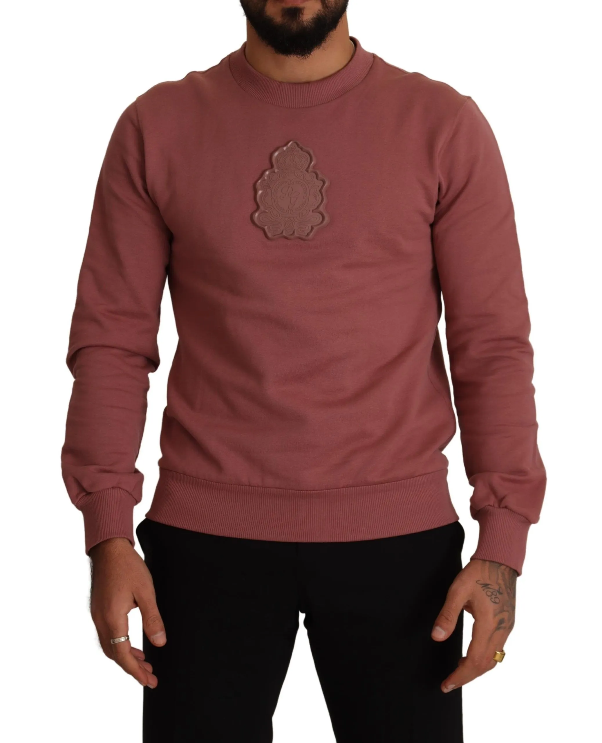 Dolce & Gabbana Men's Elegant Pink Cotton Crew Neck Sweater