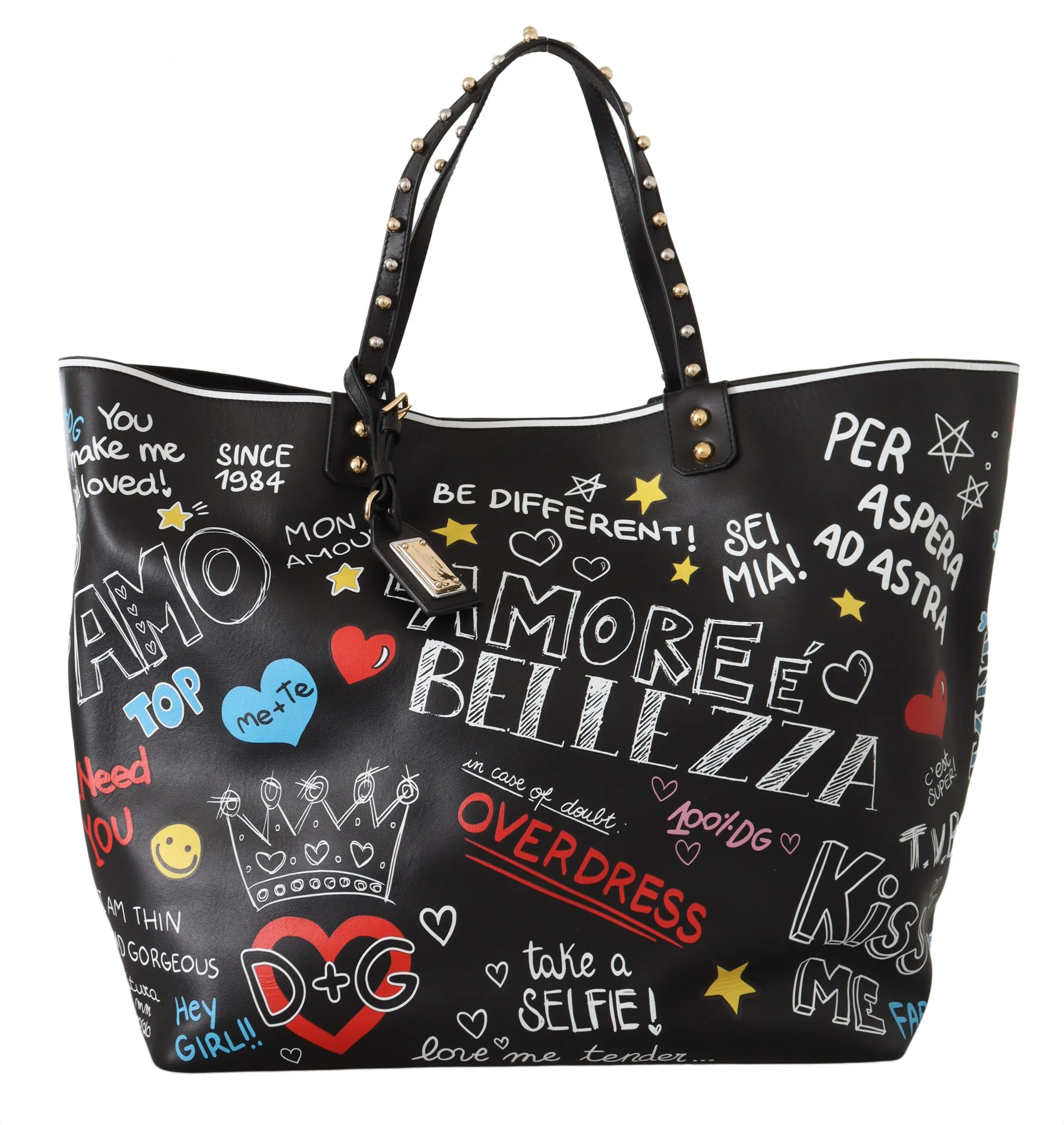 Dolce & Gabbana Women's Elegant Multicolor Print Leather Tote Bag