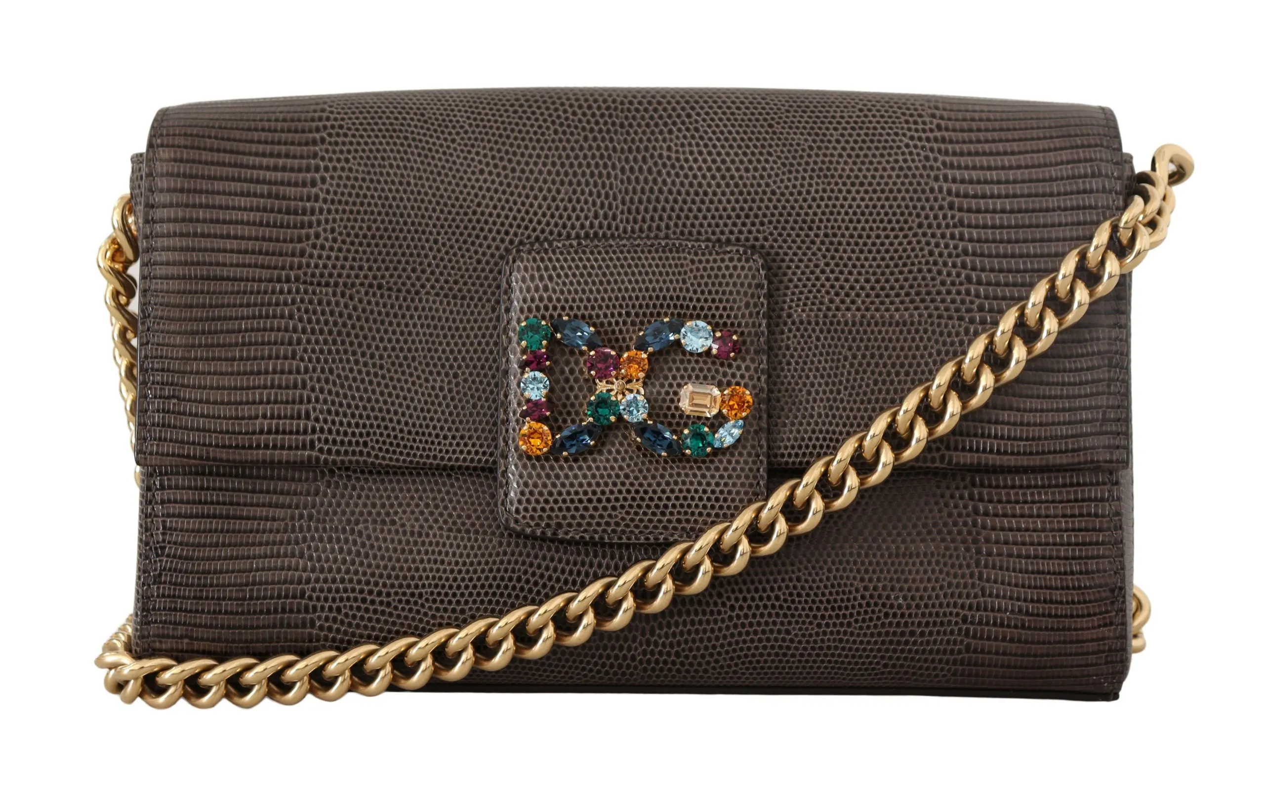 Dolce & Gabbana Women's Elegant Gray Crystal-Embellished Shoulder Bag