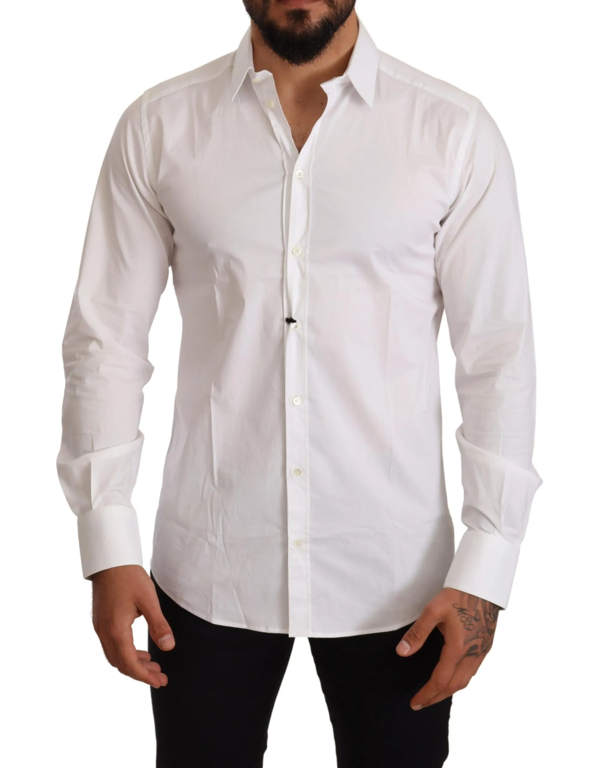 Dolce & Gabbana Men's Elegant White Slim Fit Gold Dress Shirt