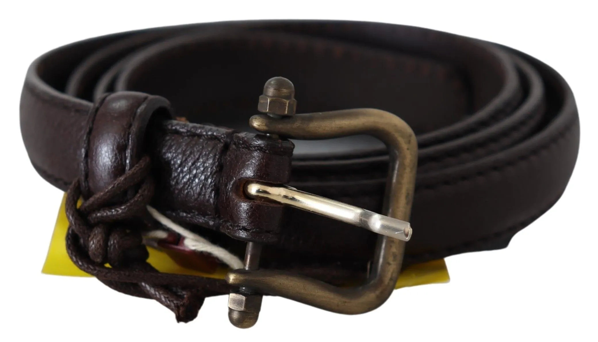 Scervino Street Women's Elegant Dark Brown Leather Belt with Bronze-Tone Hardware