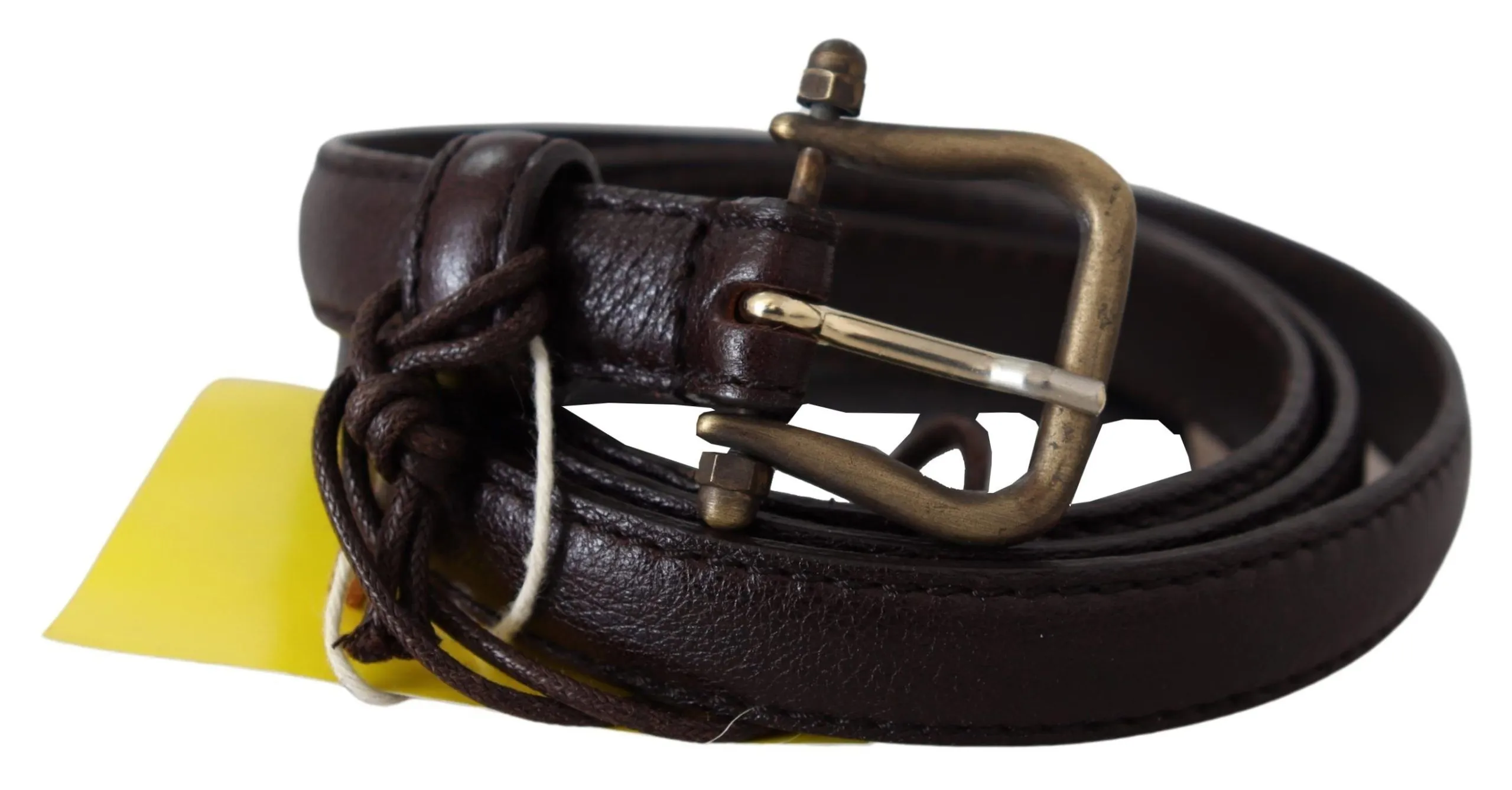 Scervino Street Women's Elegant Dark Brown Leather Belt with Bronze-Tone Hardware