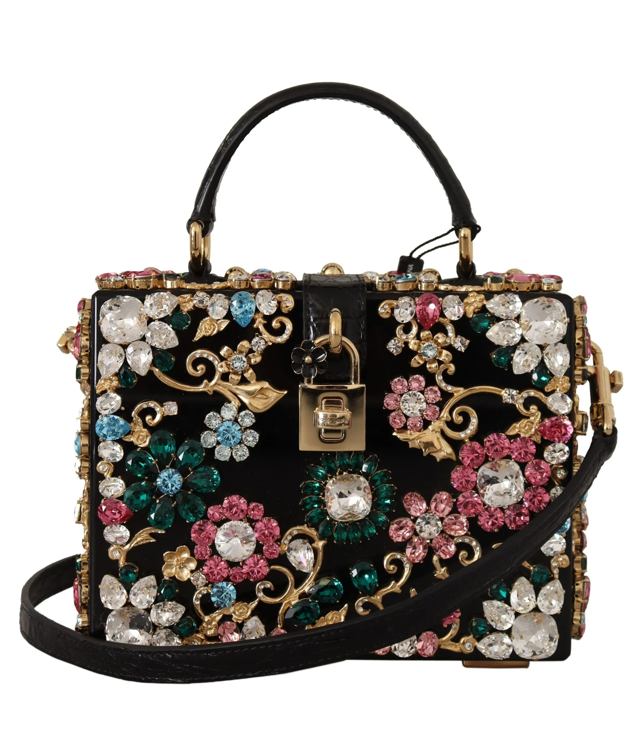 Dolce & Gabbana Women's Exotic Black Croc Box Bag with Crystals
