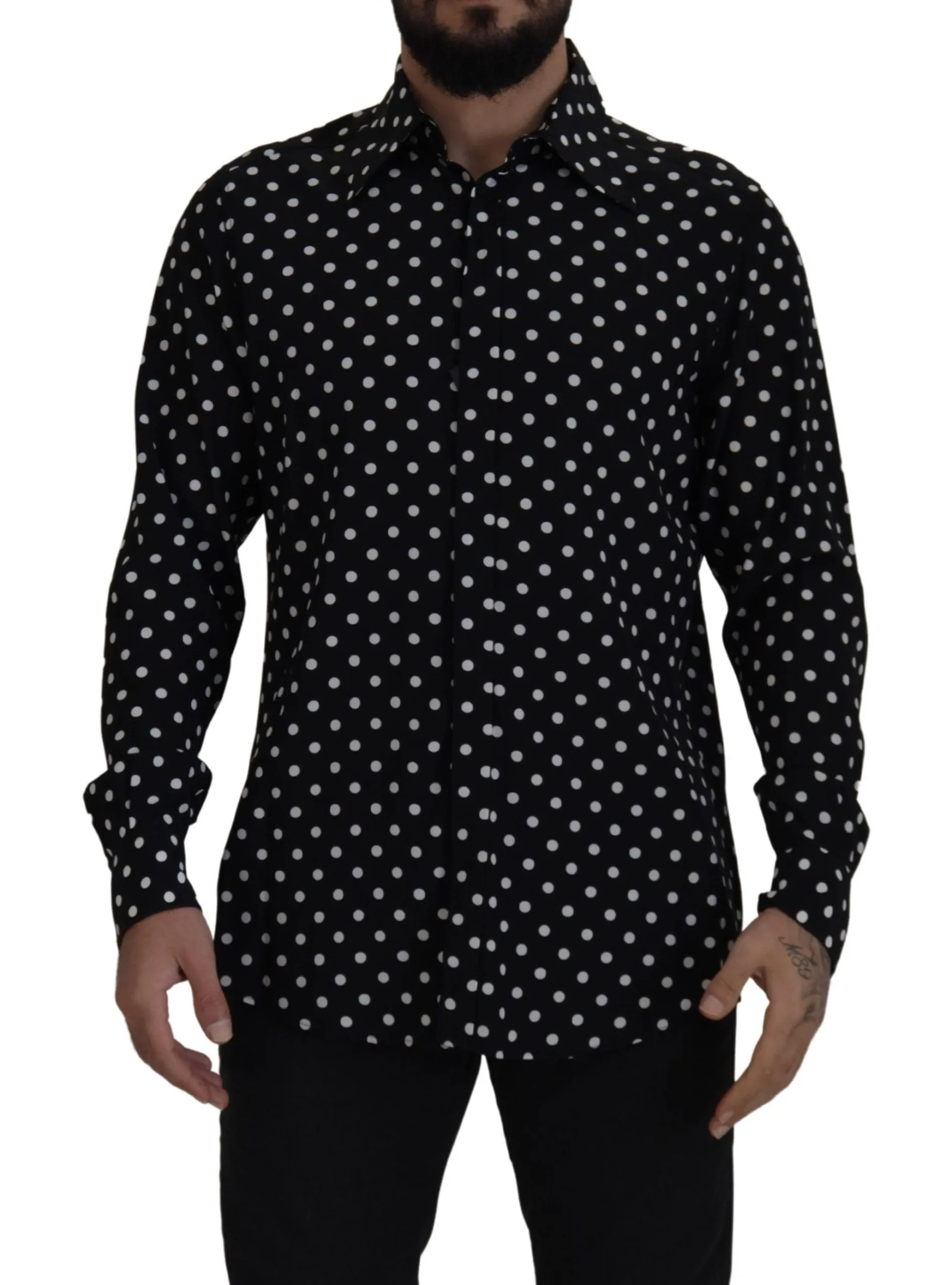 Dolce & Gabbana Men's Elegant Black Polka Dot Silk Men's Shirt