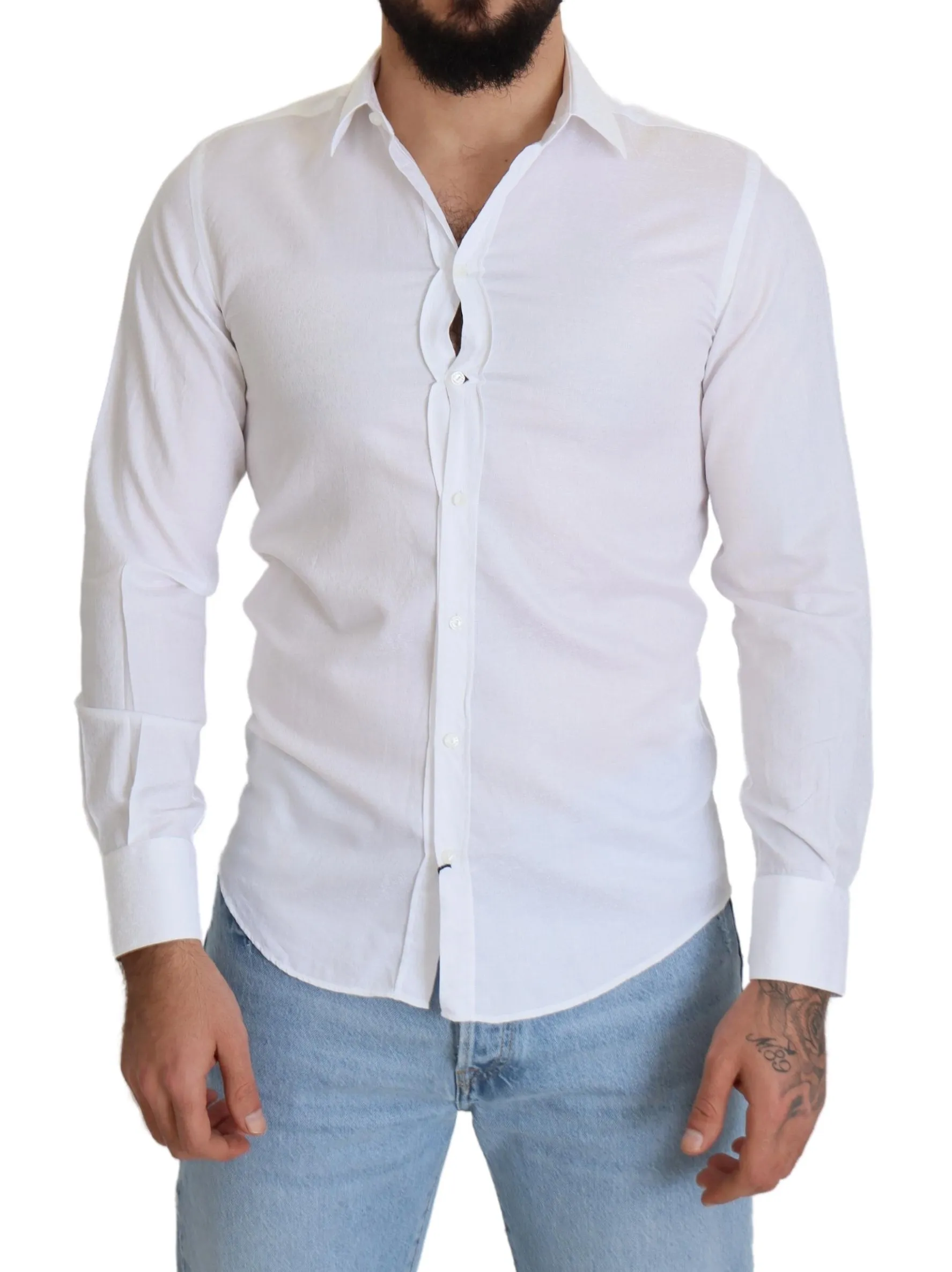 Dolce & Gabbana Men's Elegant Slim Fit White Cotton Shirt
