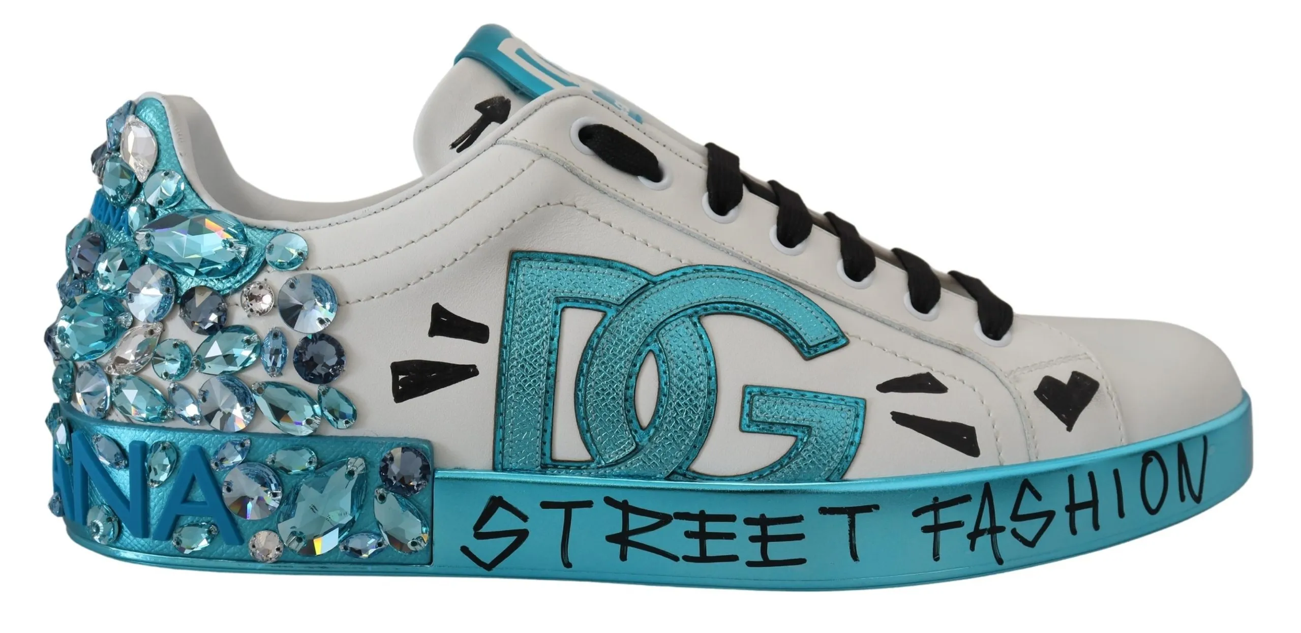 Dolce & Gabbana Men's Elegant White and Blue Leather Sneakers