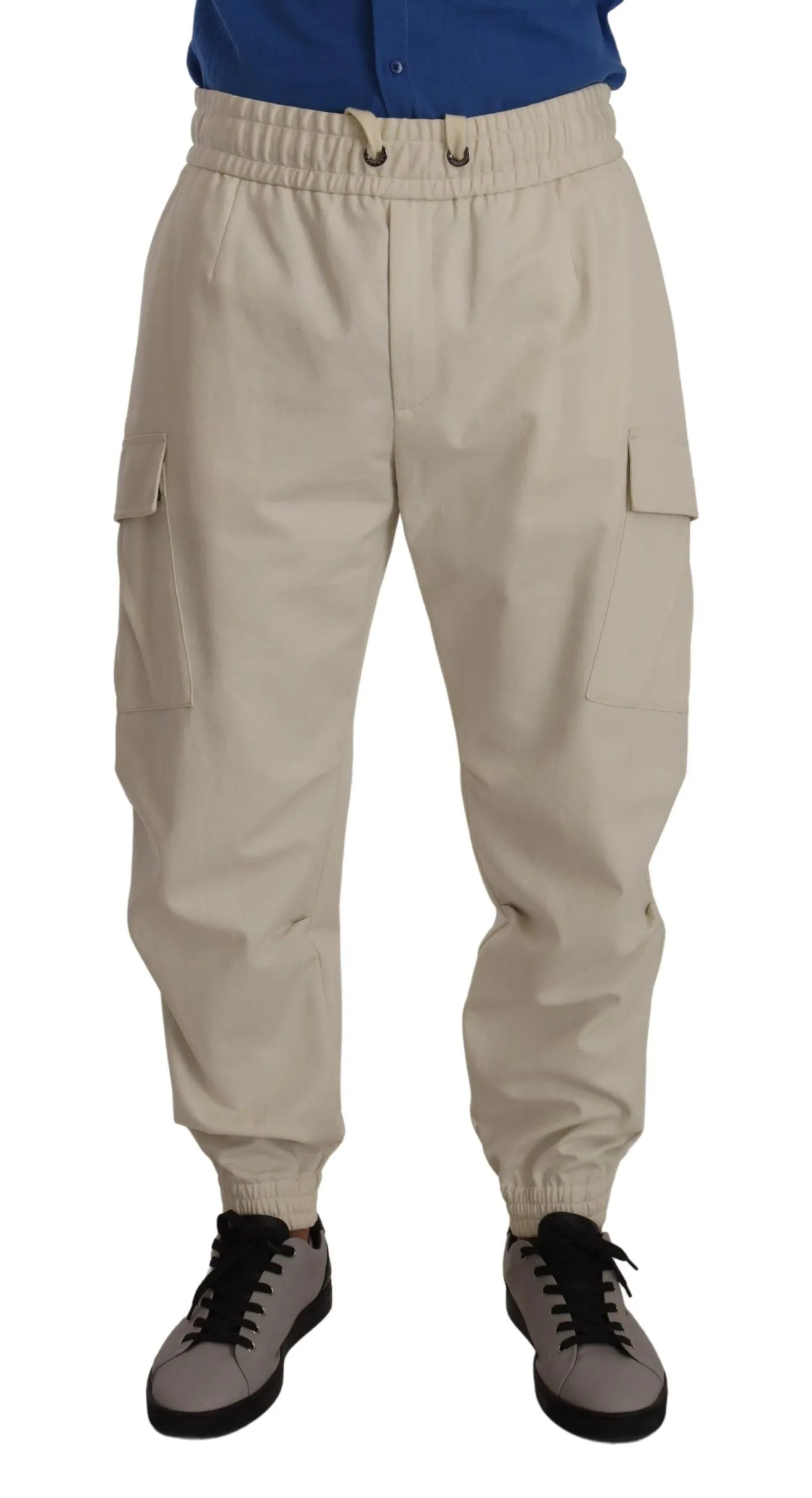 Dolce & Gabbana Men's Off White Cotton Jogger Cargo Sweatpants