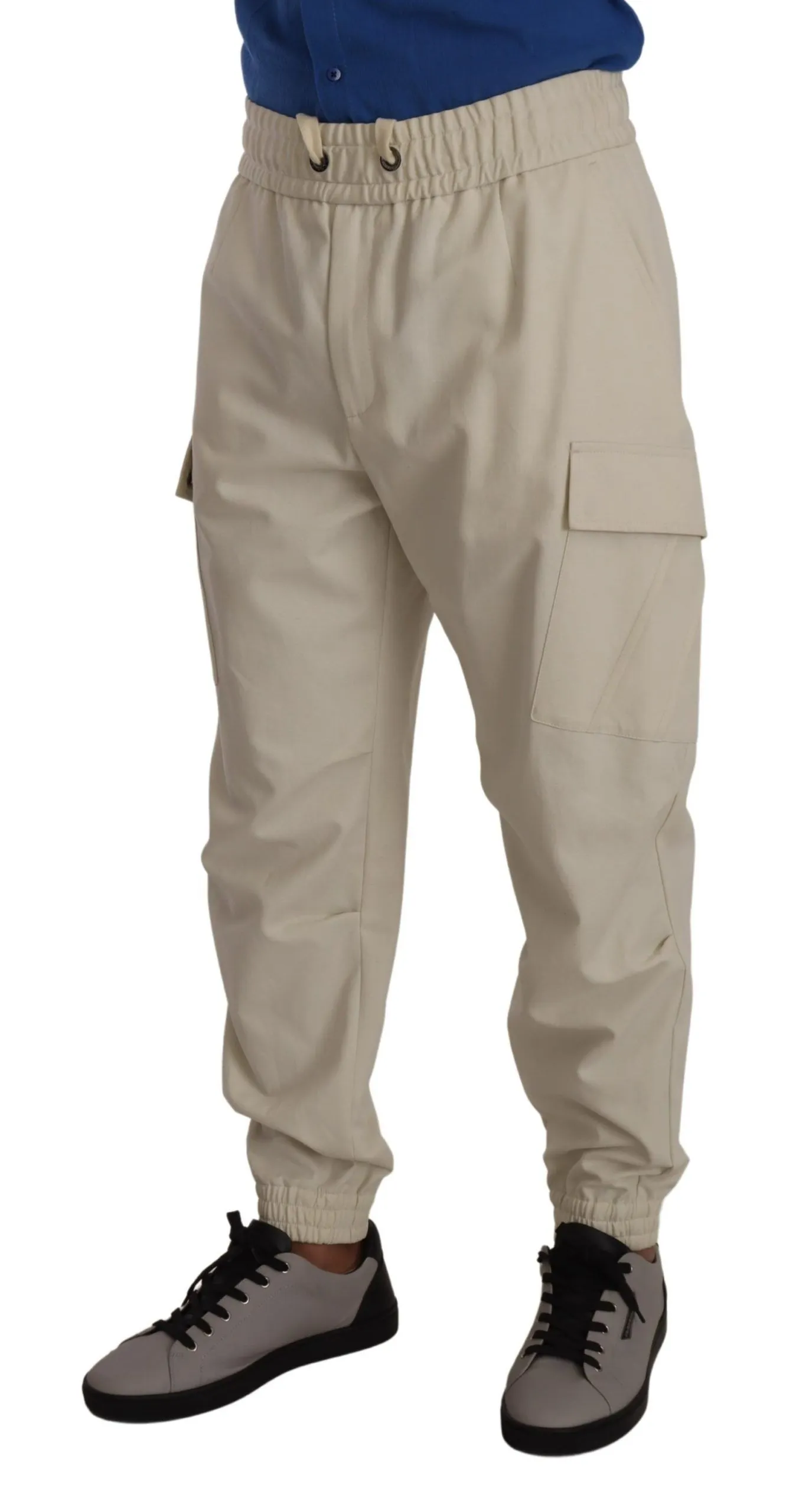 Dolce & Gabbana Men's Off White Cotton Jogger Cargo Sweatpants