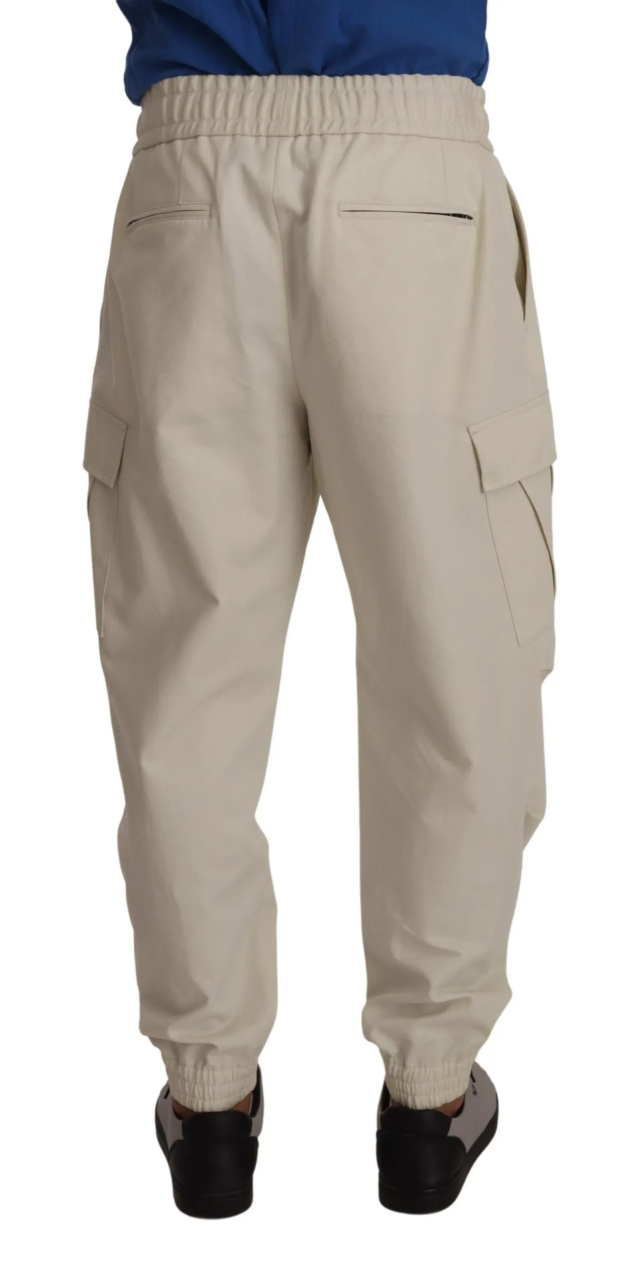 Dolce & Gabbana Men's Off White Cotton Jogger Cargo Sweatpants